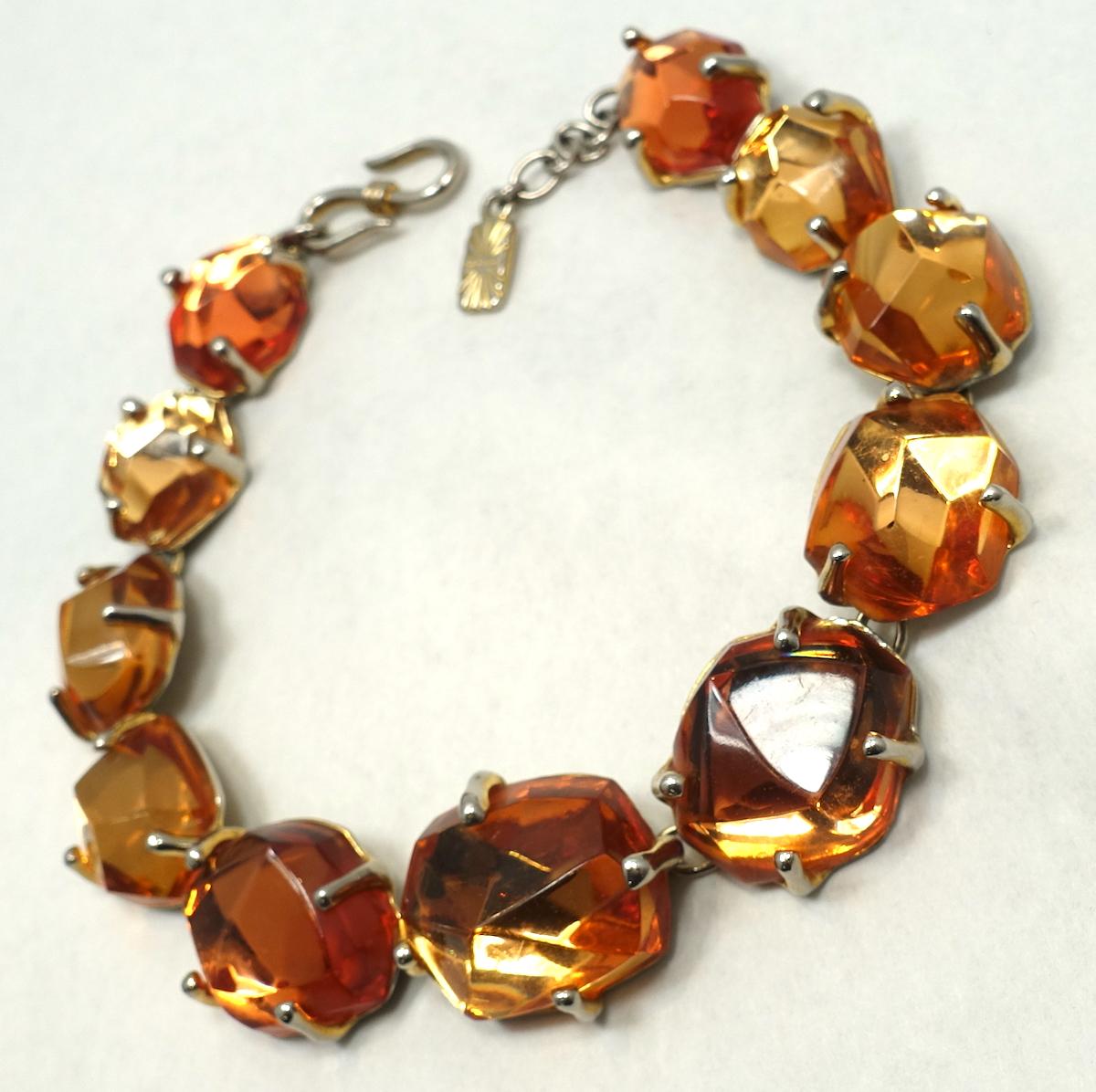 Vintage Signed Yves St. Laurent France Citrine Crystal Necklace In Good Condition For Sale In New York, NY