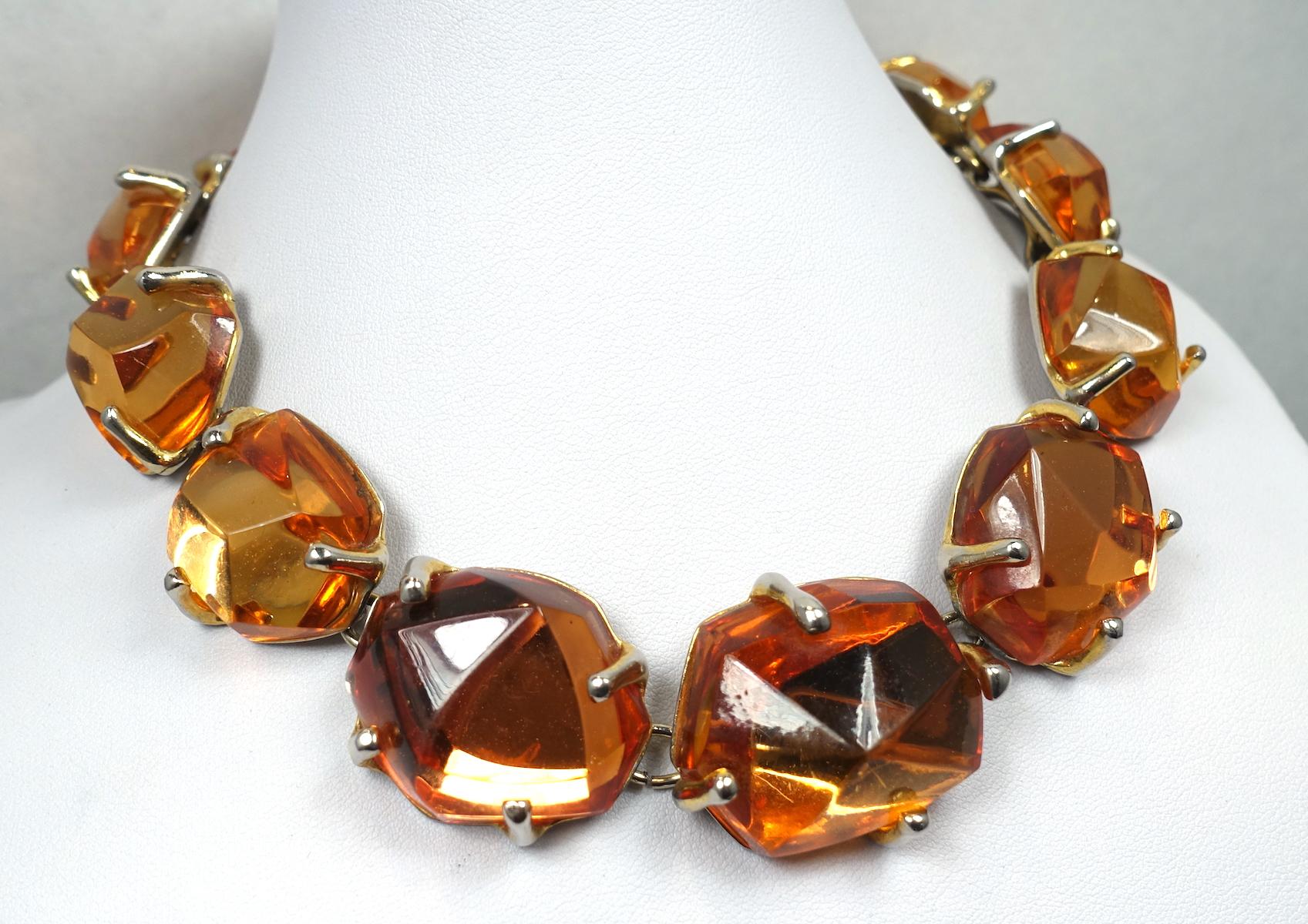 Women's or Men's Vintage Signed Yves St. Laurent France Citrine Crystal Necklace For Sale