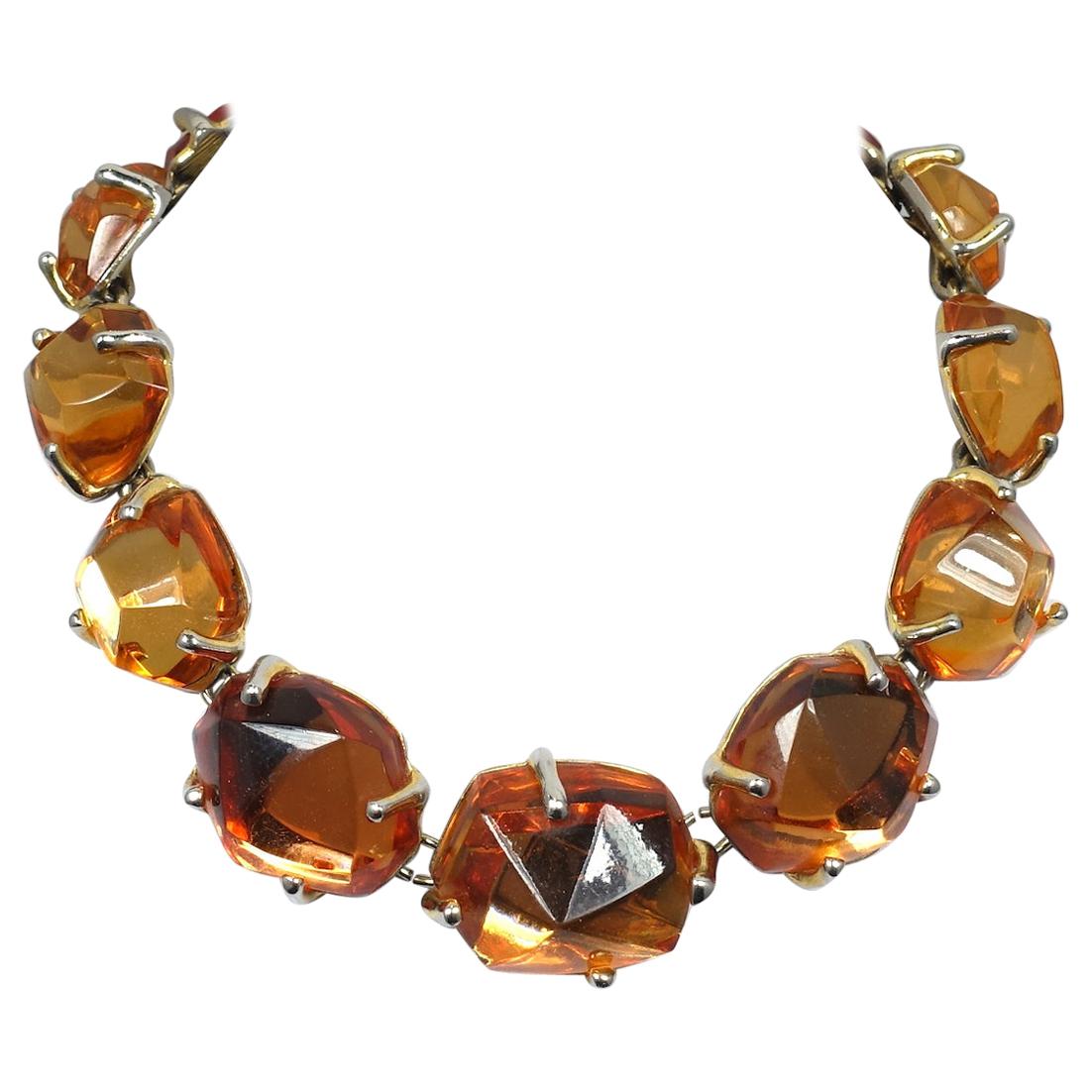 Vintage Signed Yves St. Laurent France Citrine Crystal Necklace For Sale