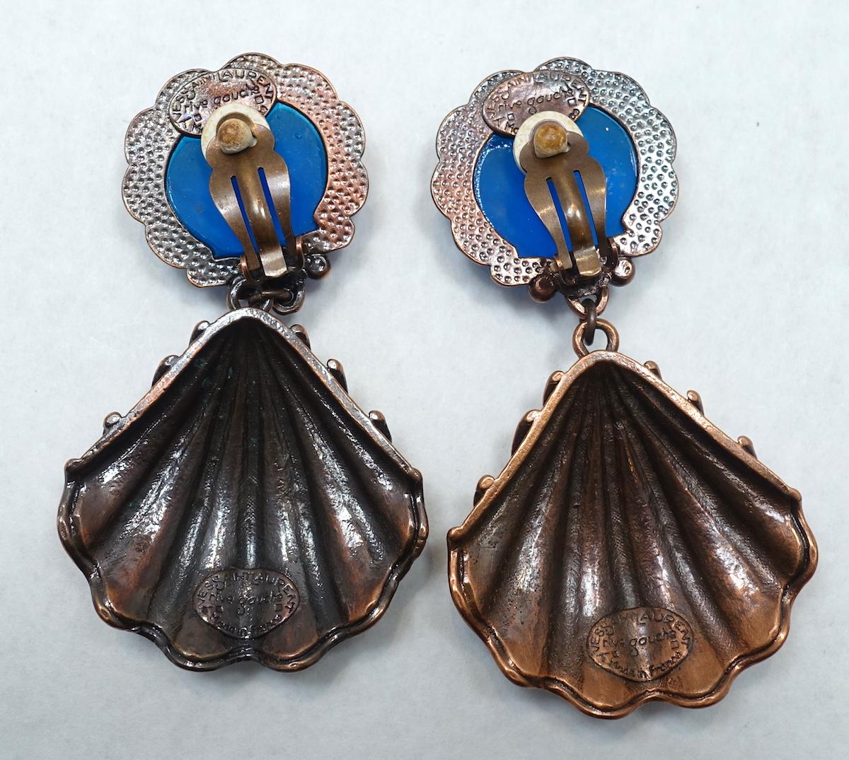 Women's Vintage Signed Yves St. Laurent Shell Dangling Earrings For Sale