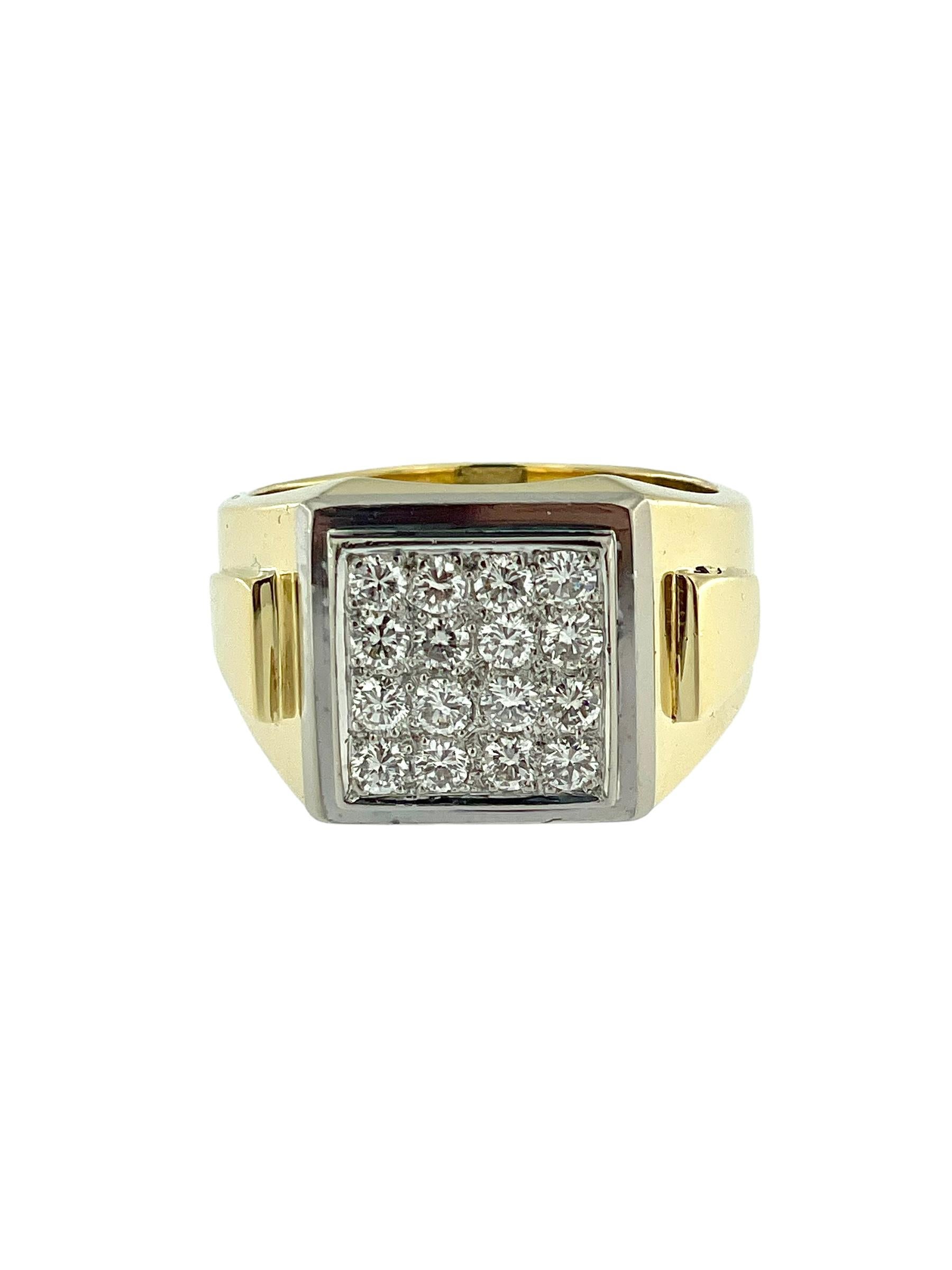 Post-War Vintage Signet Gold and Diamonds Ring HRD Certified  For Sale