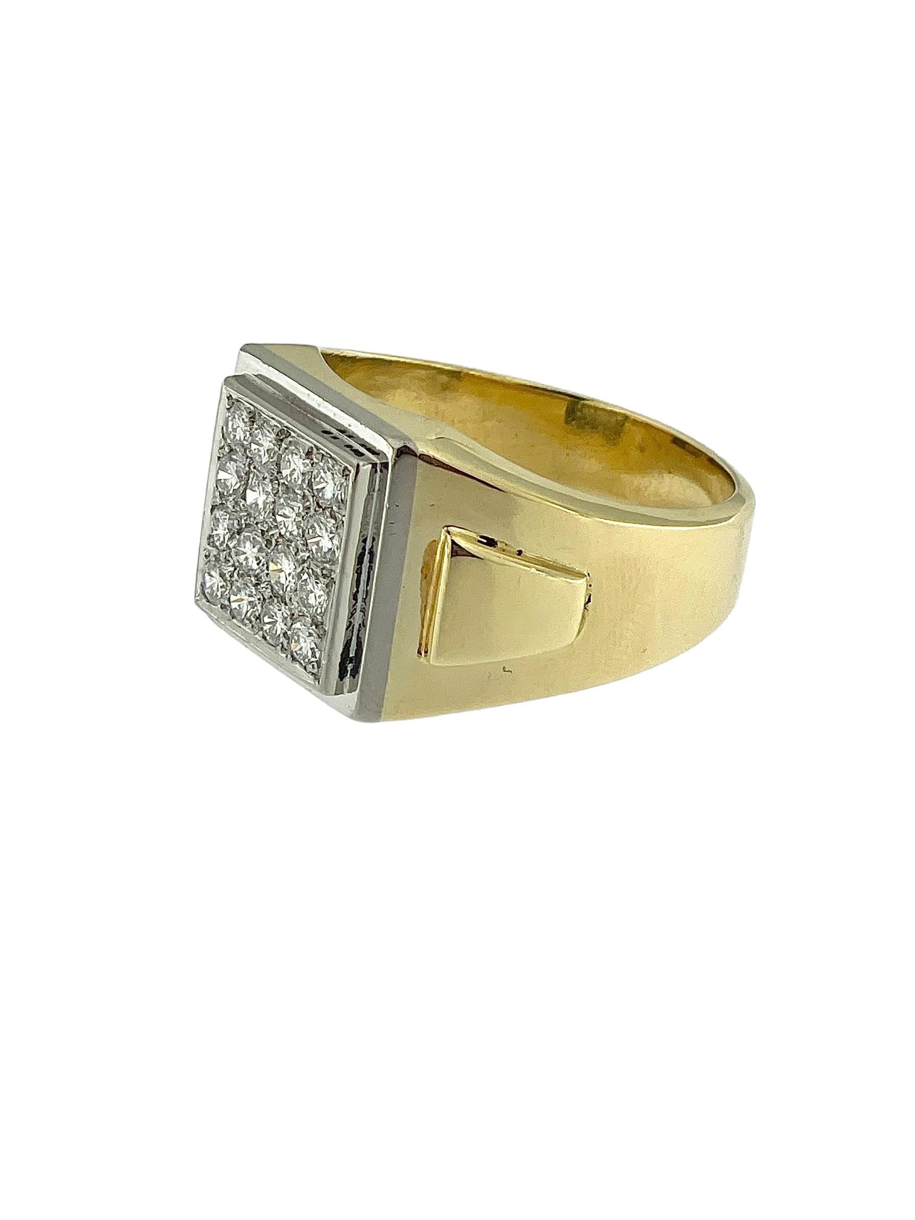 Vintage Signet Gold and Diamonds Ring HRD Certified  In Good Condition For Sale In Esch sur Alzette, Esch-sur-Alzette