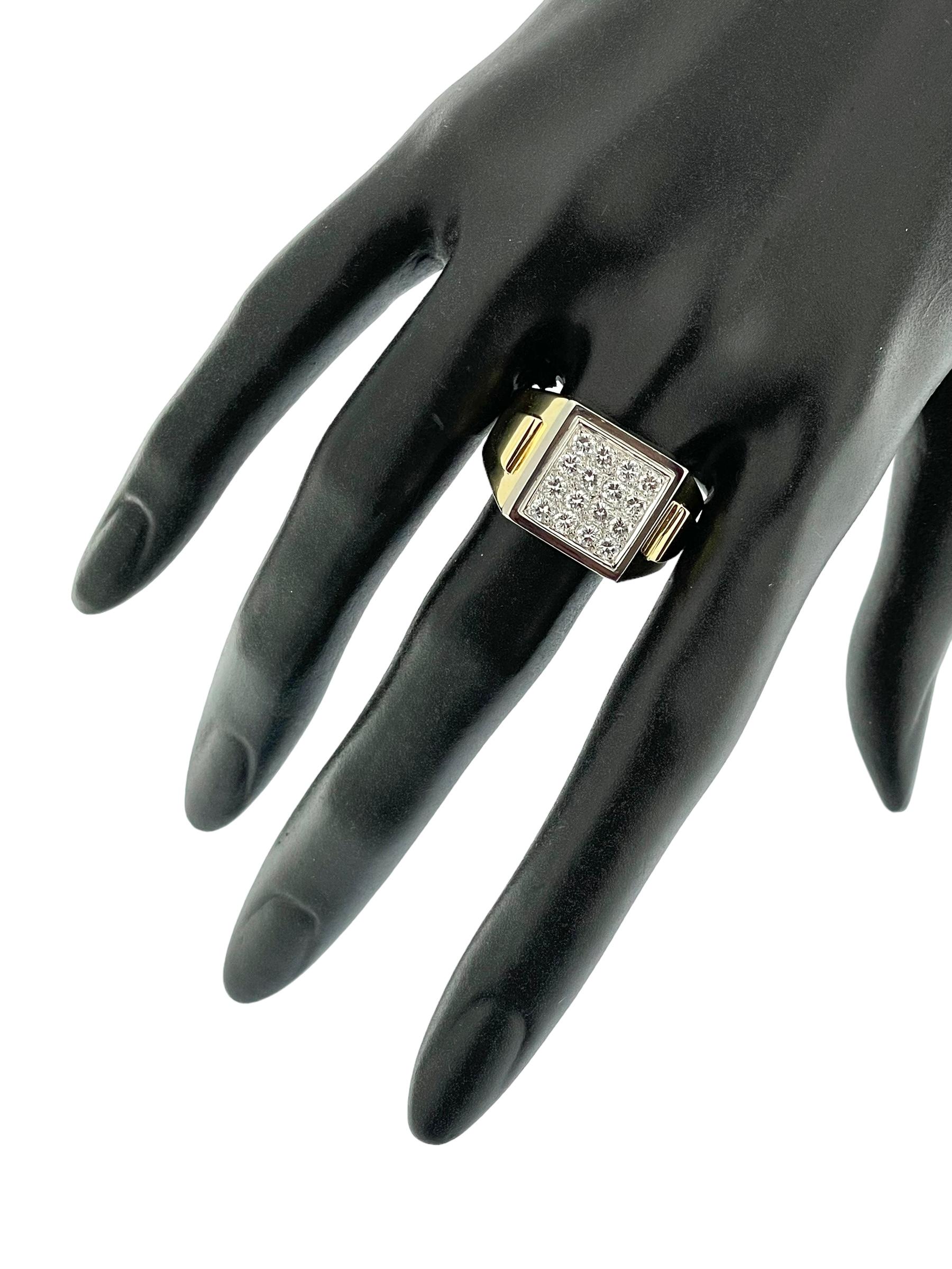 Women's or Men's Vintage Signet Gold and Diamonds Ring HRD Certified  For Sale