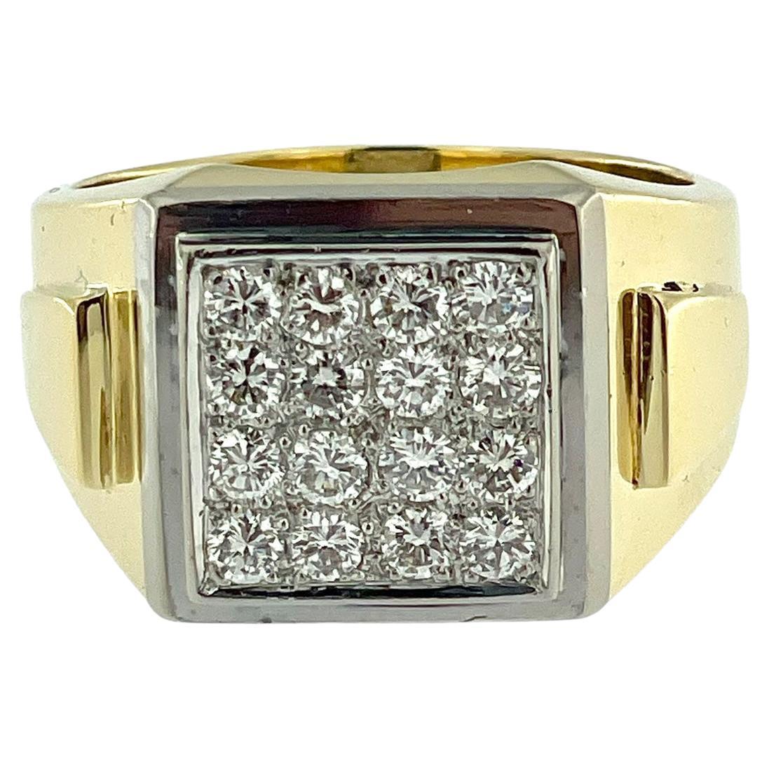 Vintage Signet Gold and Diamonds Ring HRD Certified  For Sale