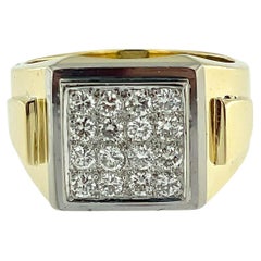 Retro Signet Gold and Diamonds Ring HRD Certified 