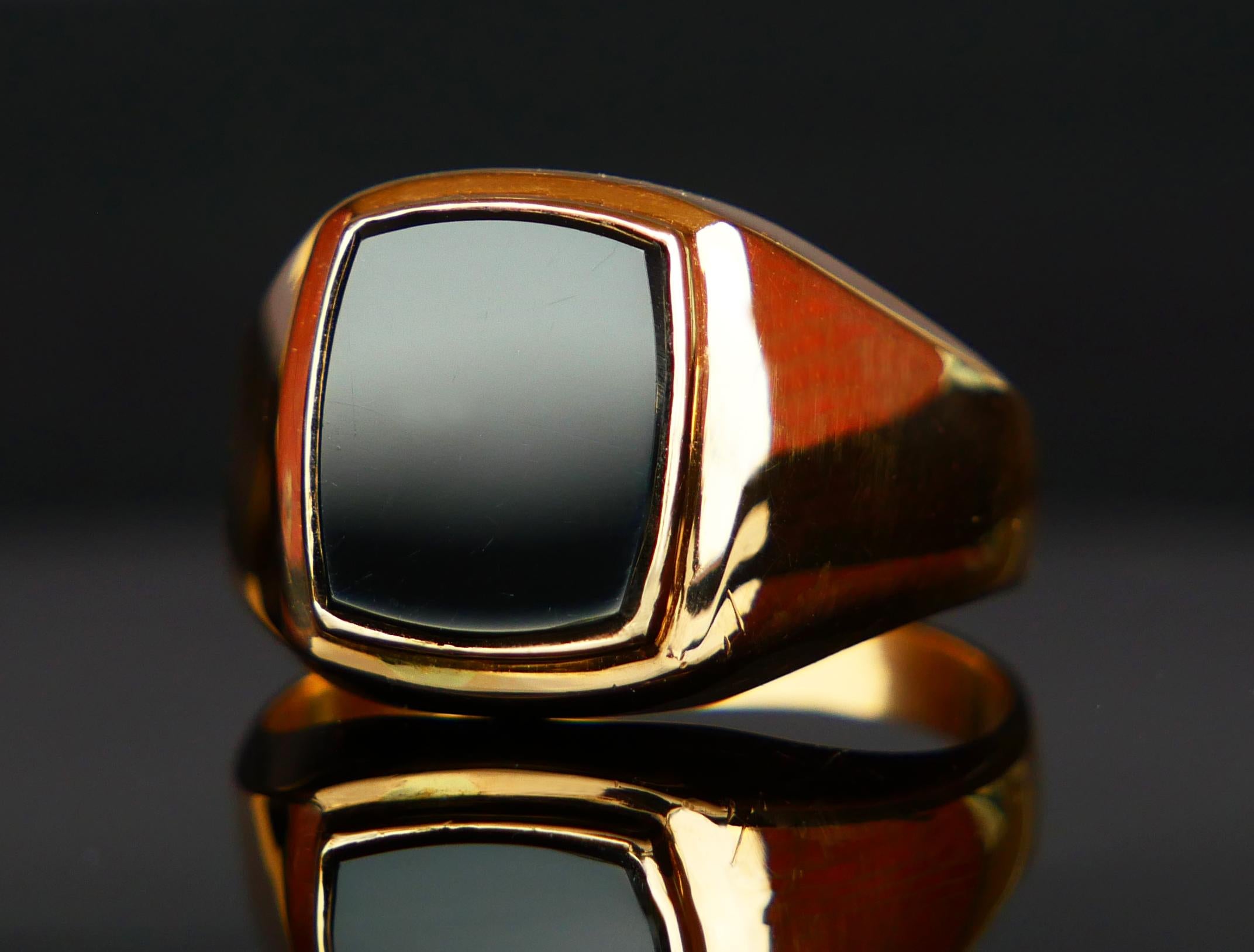 Men's Vintage Signet Men Ring 4ct natural Onyx solid 18K Gold Ø US 10.75 / 4.9gr For Sale