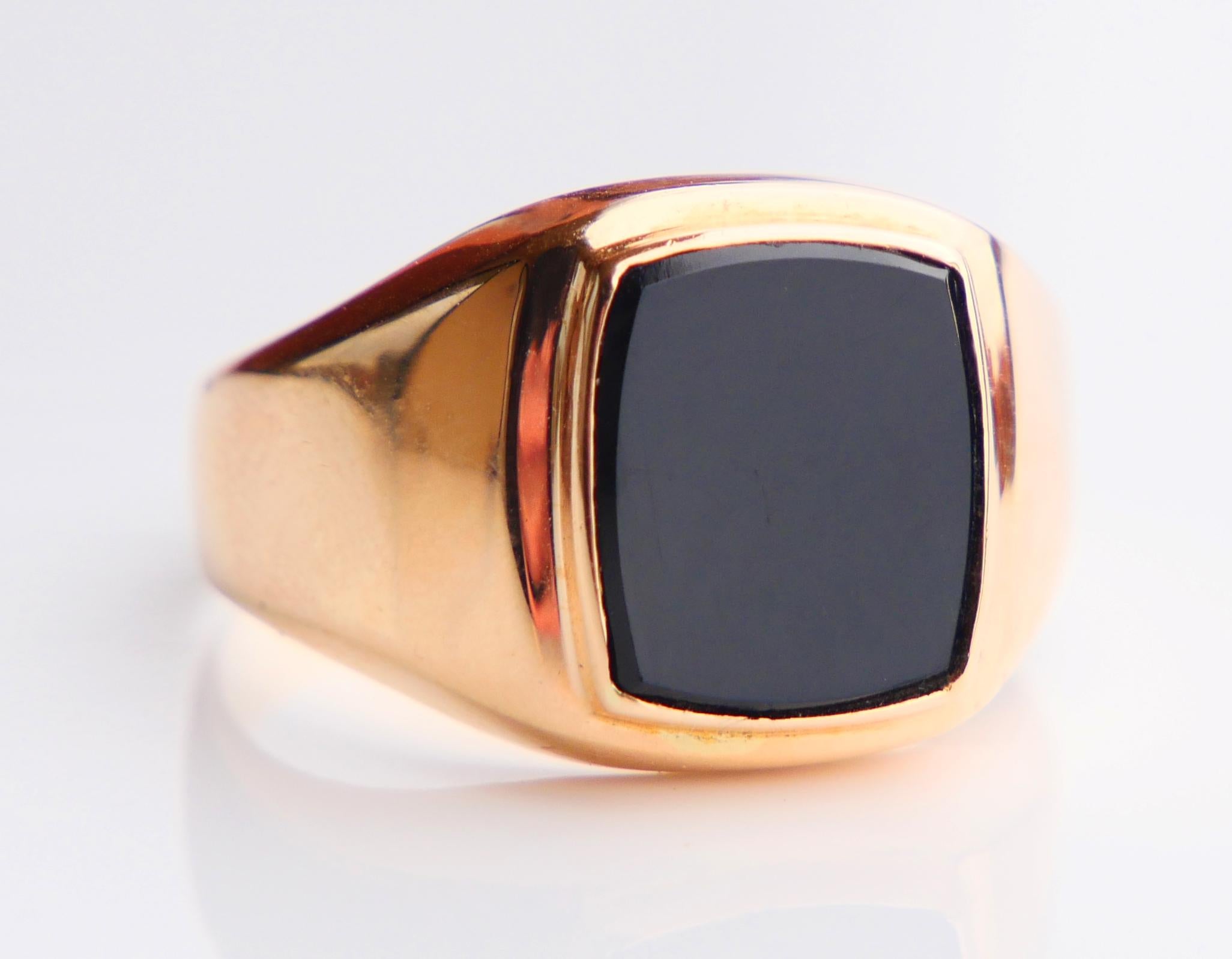 Vintage Signet Men Ring 4ct natural Onyx solid 18K Gold Ø US 10.75 / 4.9gr For Sale 3