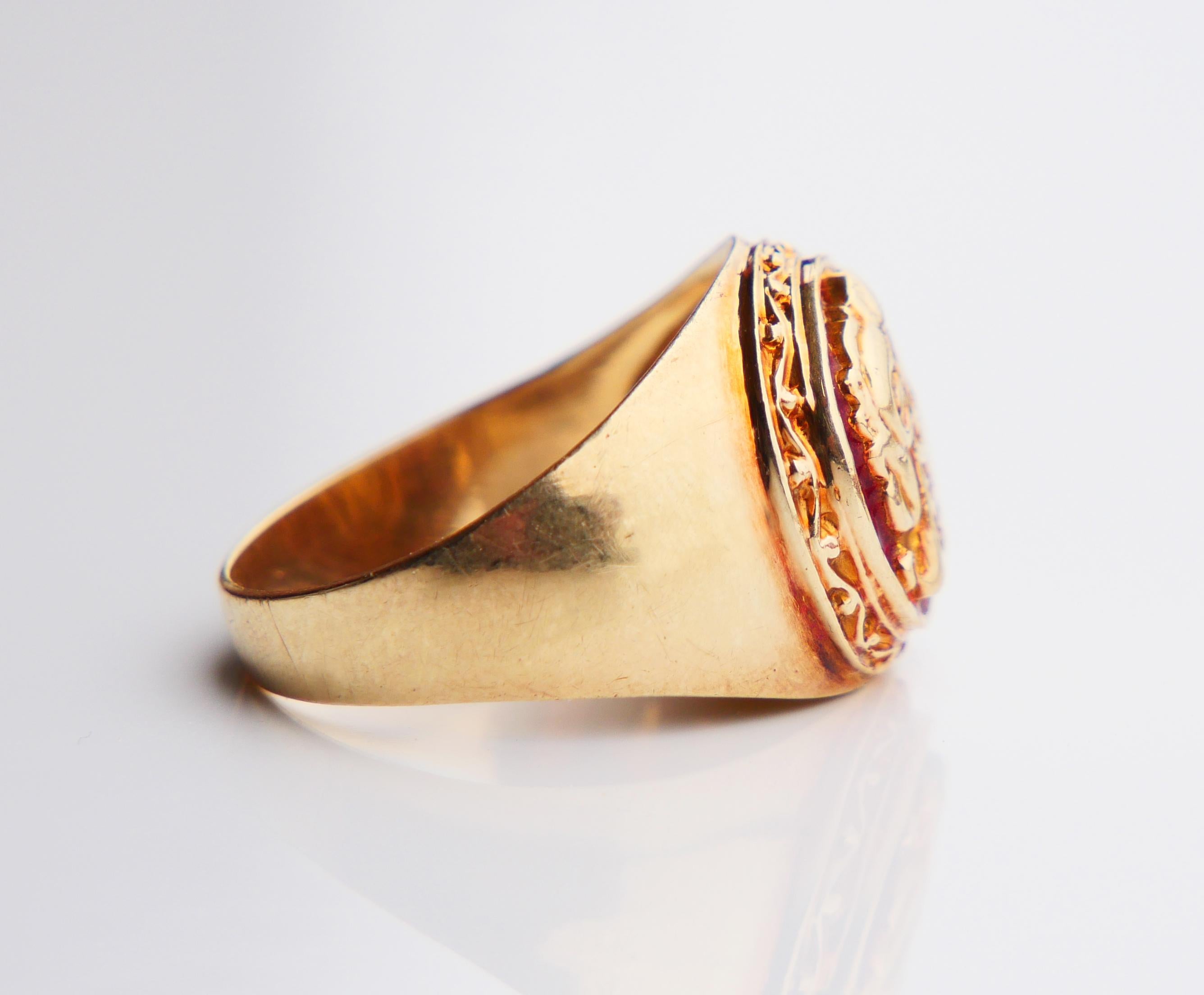 Vintage Signet Ring Alexander the Great Red Enamel solid 14K Gold Ø10.5US /7.4gr 4