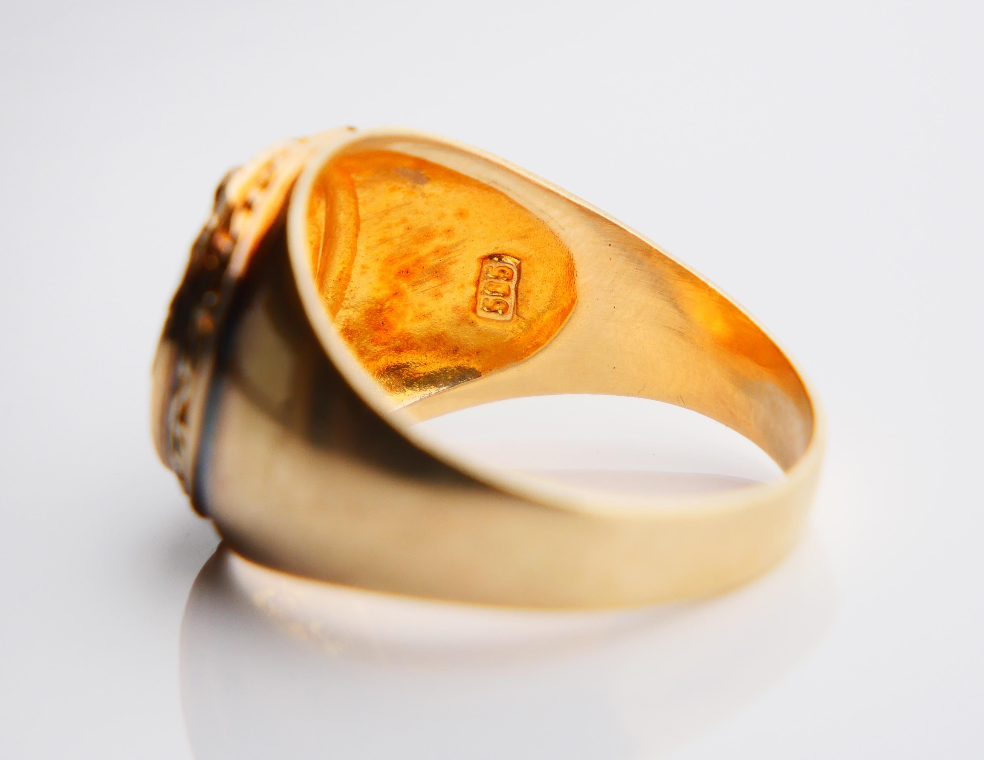 Vintage Signet Ring Alexander the Great Red Enamel solid 14K Gold Ø10.5US /7.4gr 5