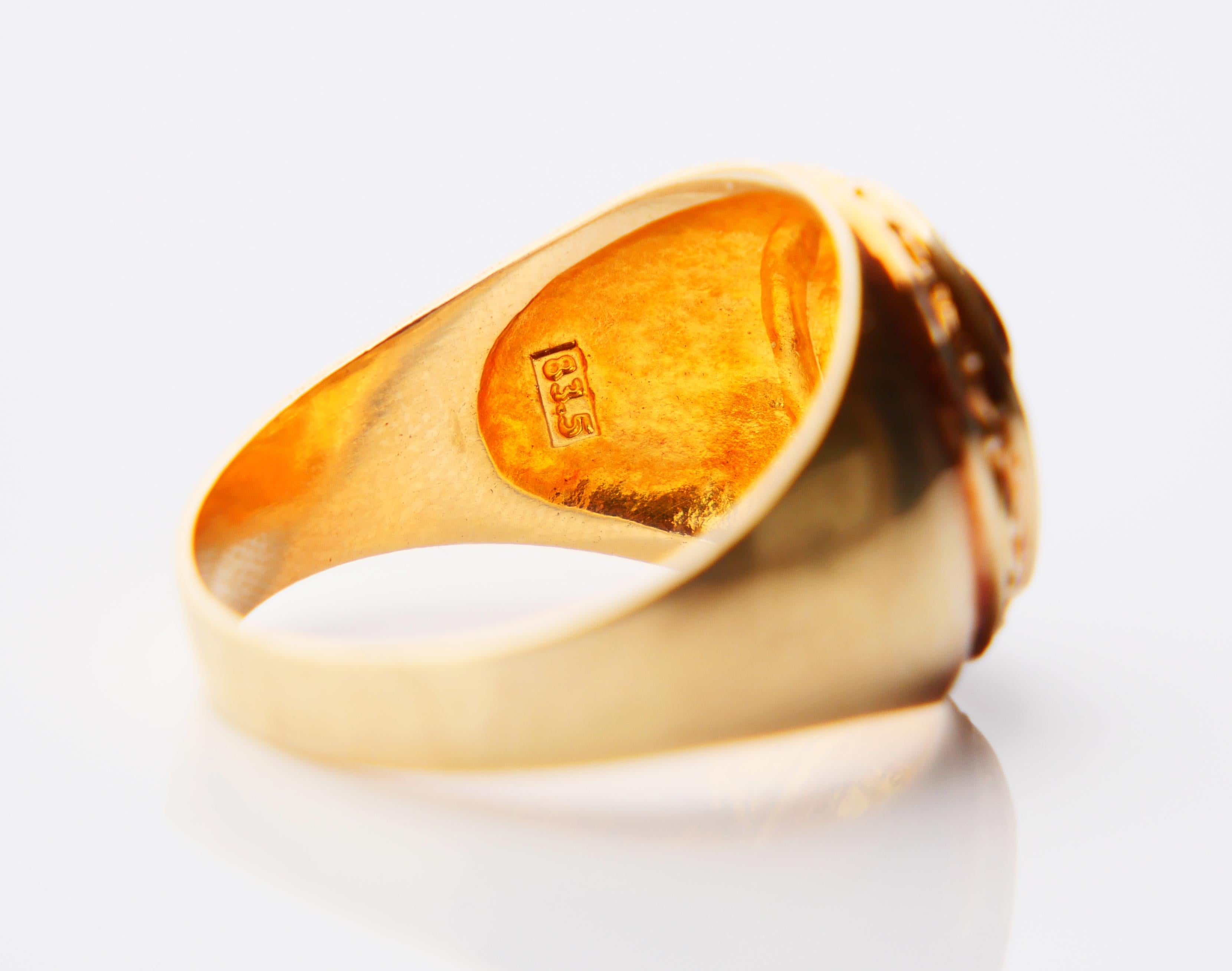 Vintage Signet Ring Alexander the Great Red Enamel solid 14K Gold Ø10.5US /7.4gr 6