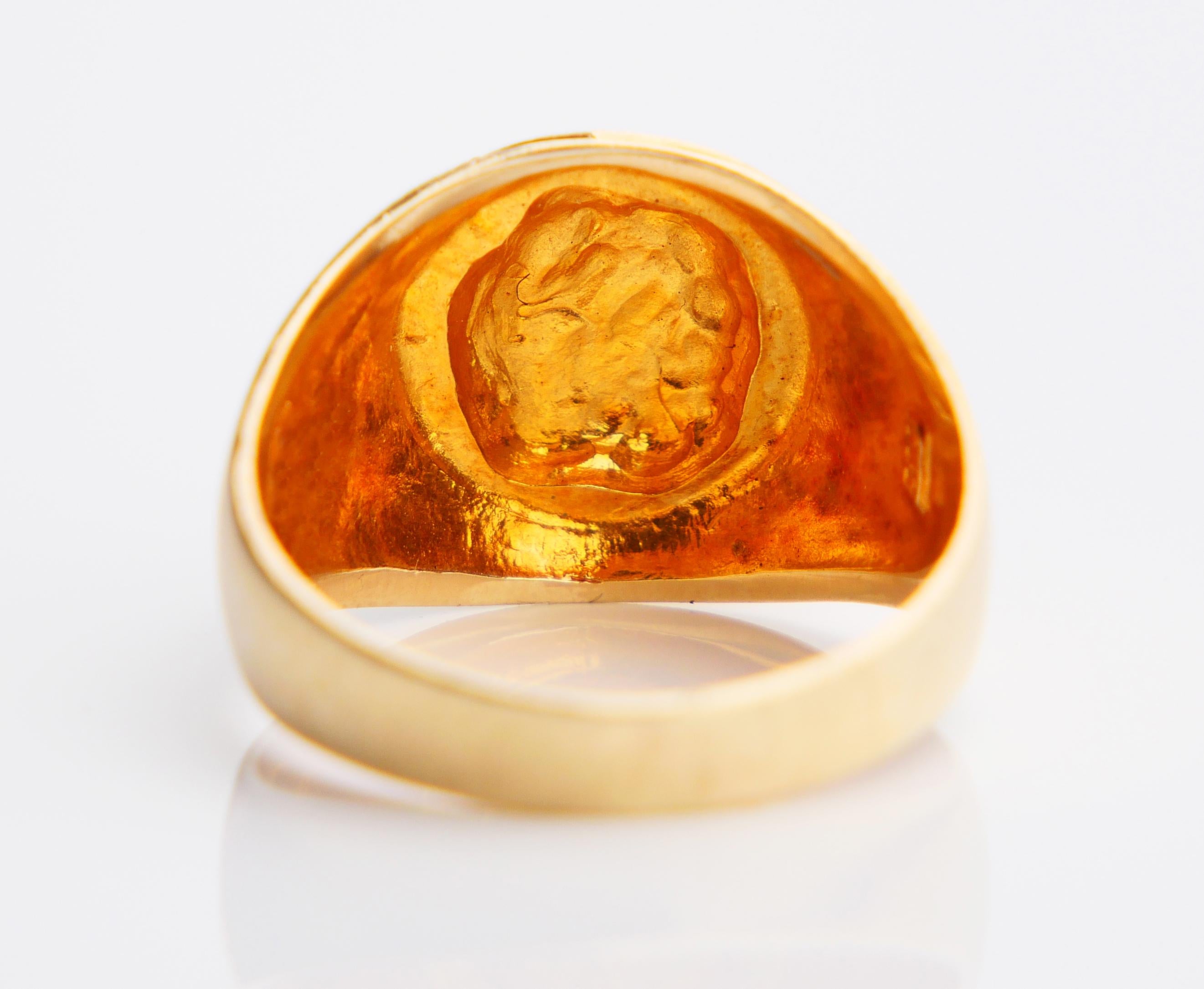 Vintage Signet Ring Alexander the Great Red Enamel solid 14K Gold Ø10.5US /7.4gr For Sale 4
