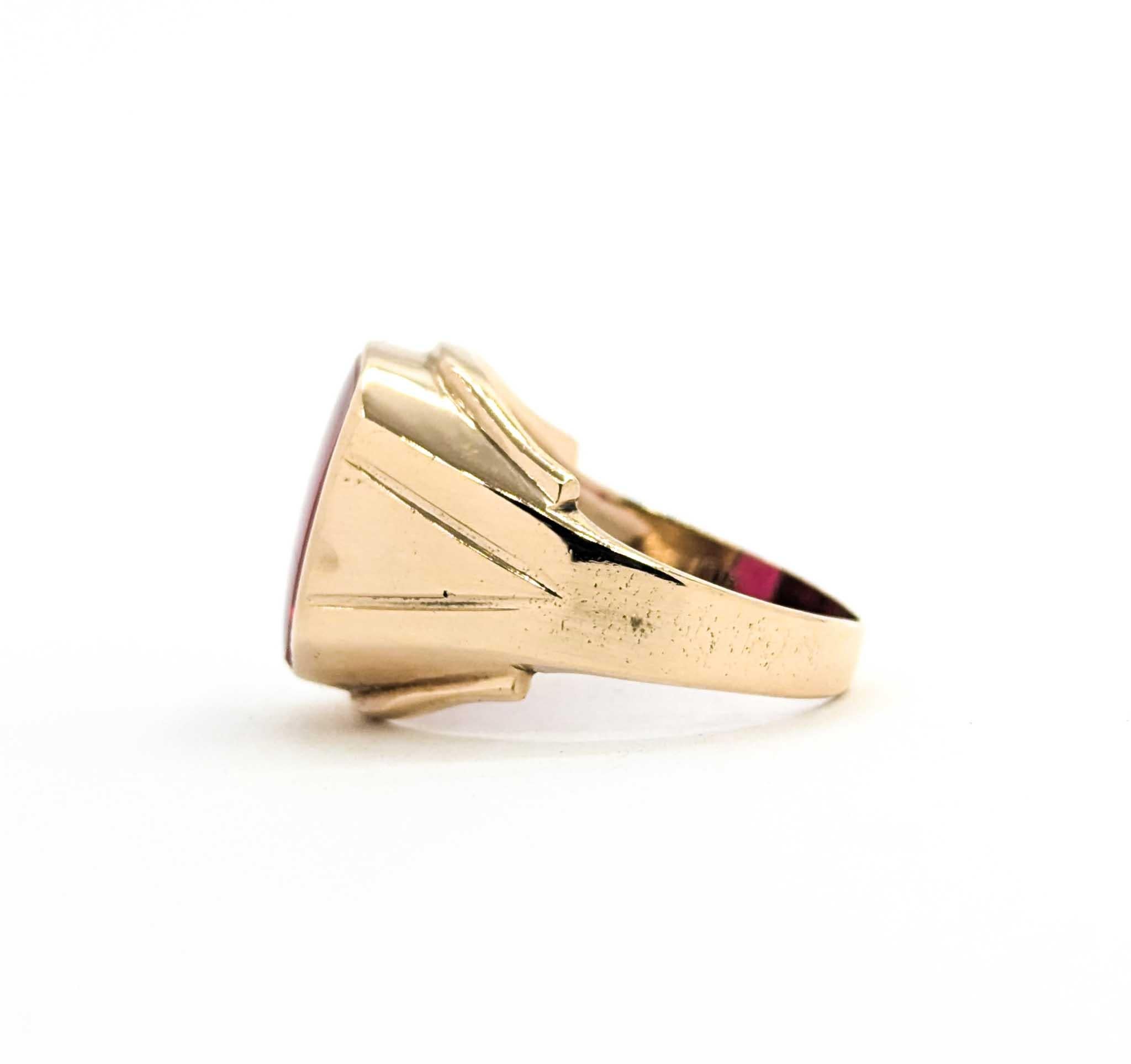 Anello con rubino firmato vintage in oro giallo 10k in vendita 2