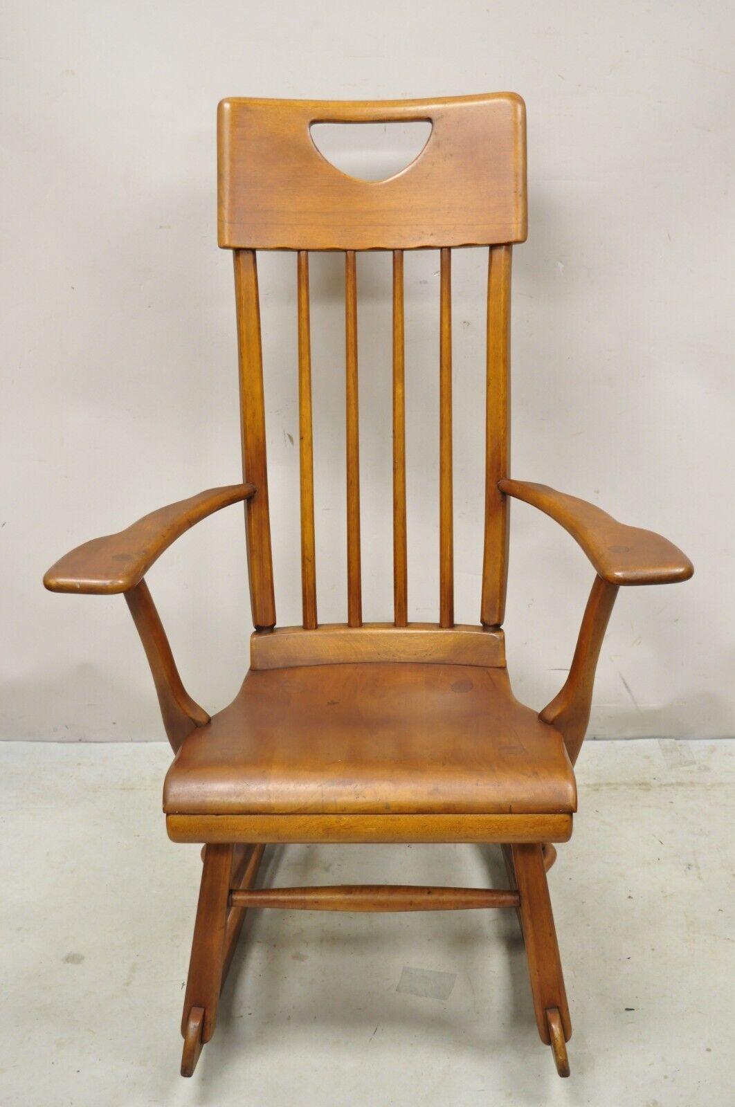 Vintage Sikes Co Maple Wood American Colonial Style Rocker Rocking Chair (A). Item features solid wood construction, beautiful wood grain, very nice vintage item, quality American craftsmanship, great style and form. Circa Mid 20th Century.