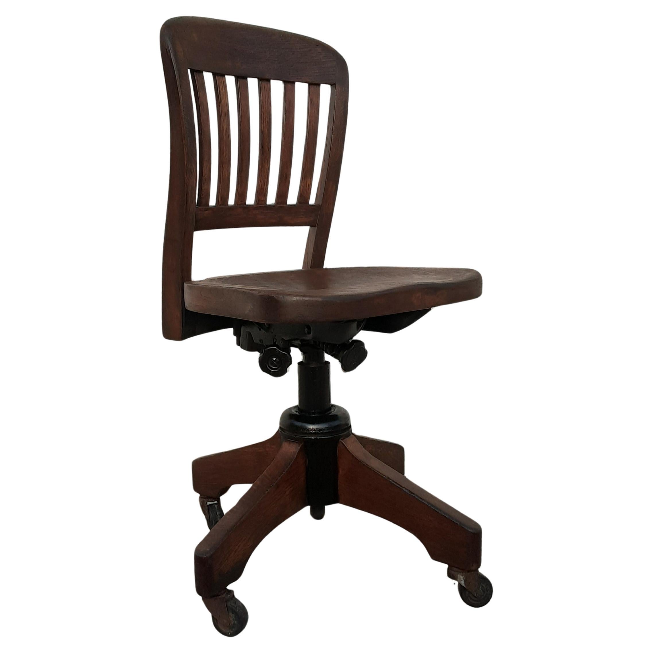 Vintage Sikes Wooden Swivel Office Chair For Sale