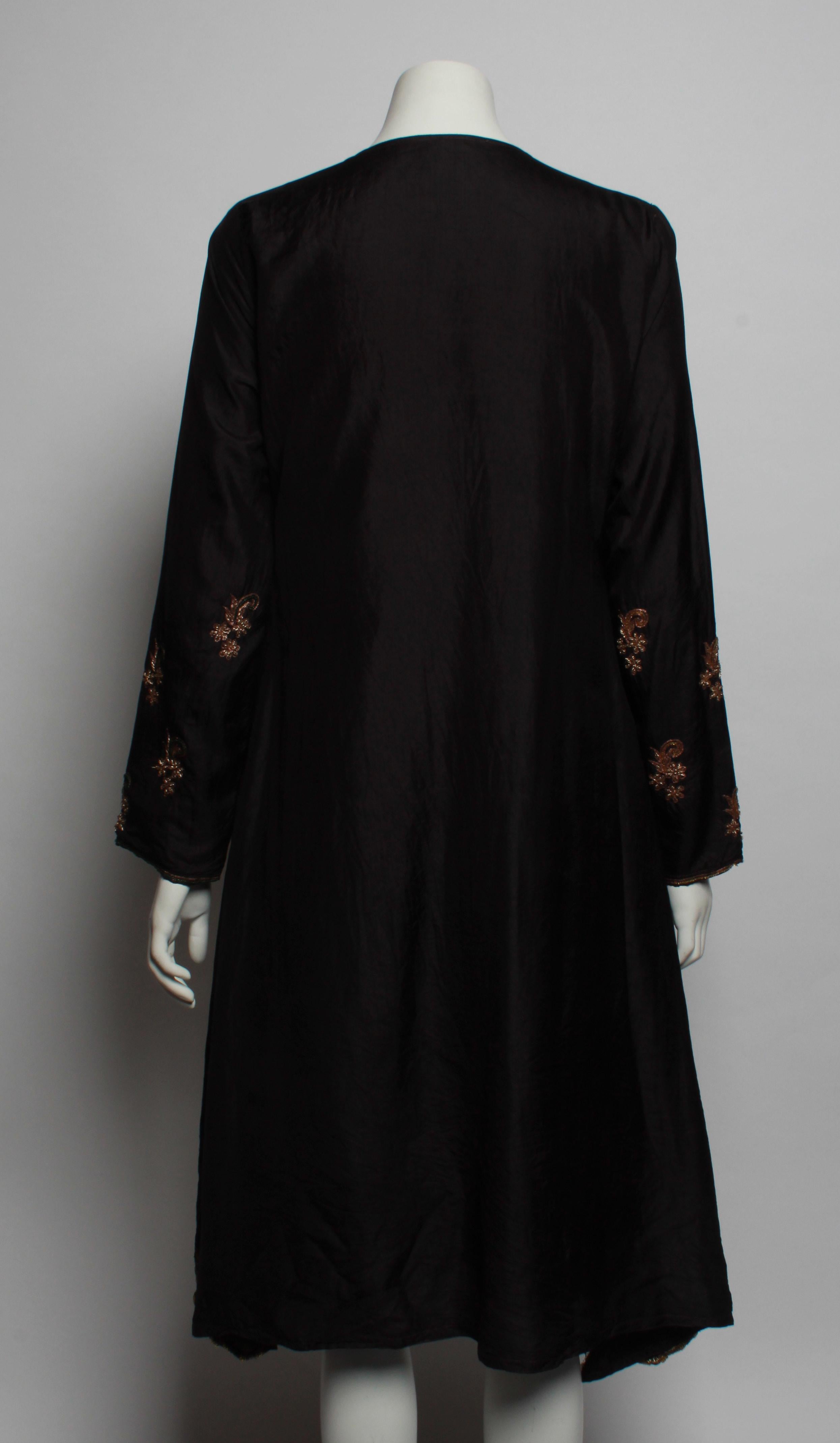 Black Vintage Silk and Embroidered Caftan in The style of Dries Van Noten