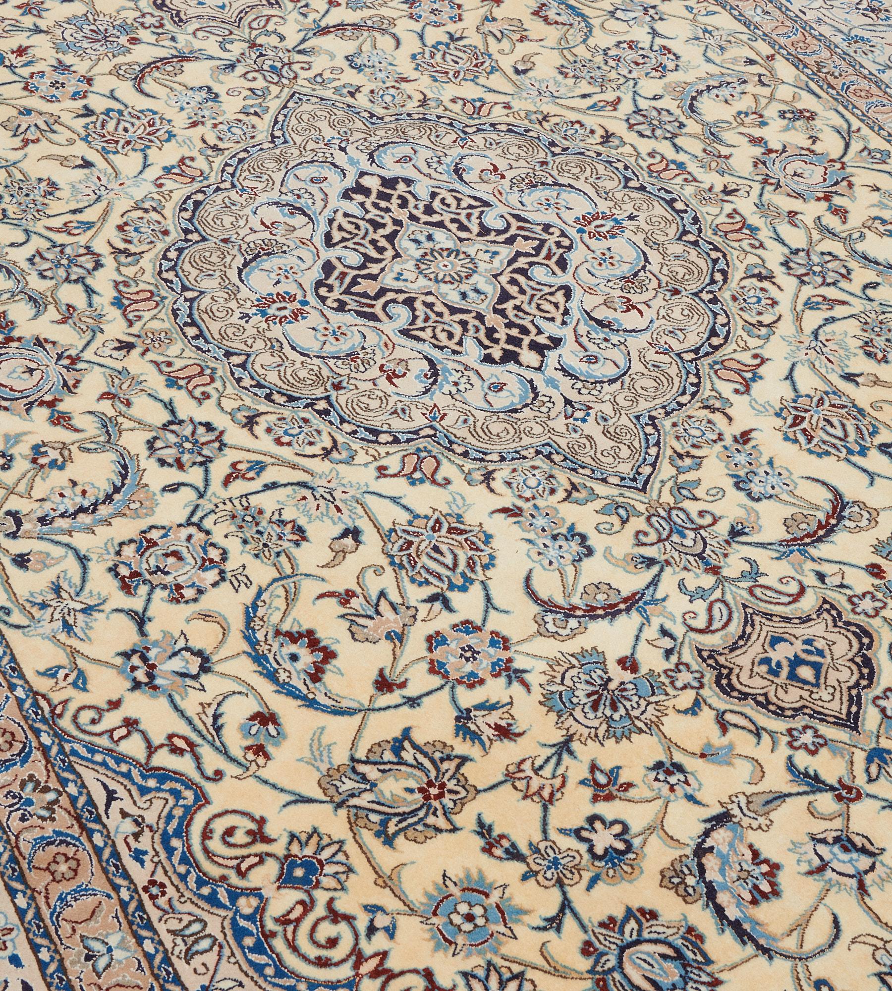 Hand-Knotted Vintage Silk and Wool Persian Nain Rug For Sale