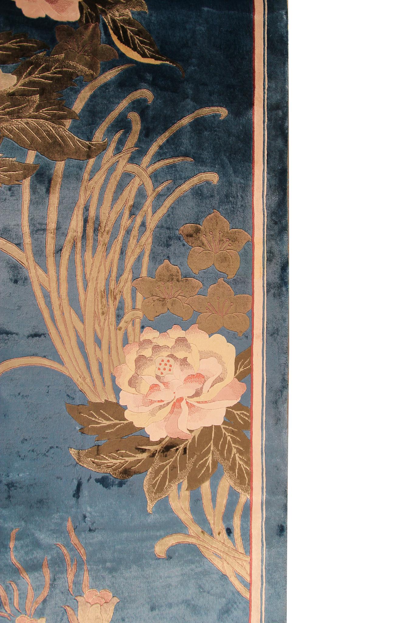 Vintage Silk Art Deco Rug Silk Chinese Rug Silk Tapestry Chinese Rug im Angebot 3