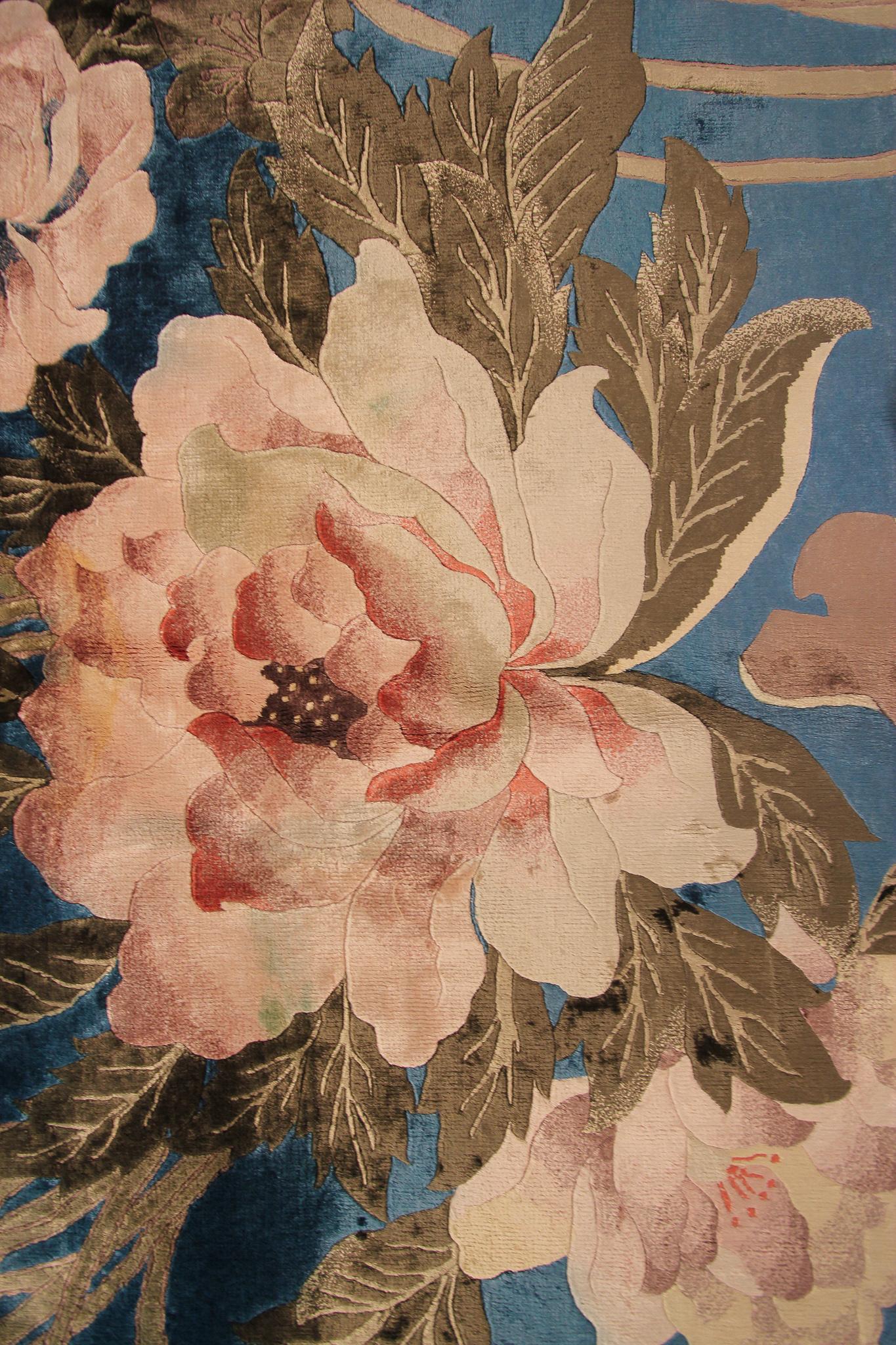 Vintage Silk Art Deco Rug Silk Chinese Rug Silk Tapestry Chinese Rug im Angebot 4
