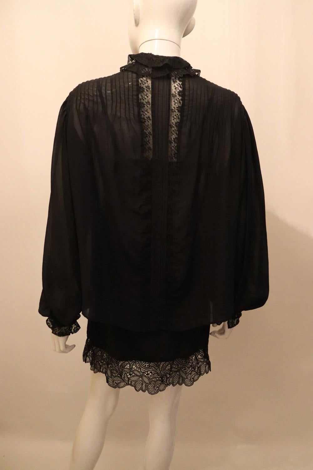 Vintage Silk Blouse with Lace Detail For Sale 1