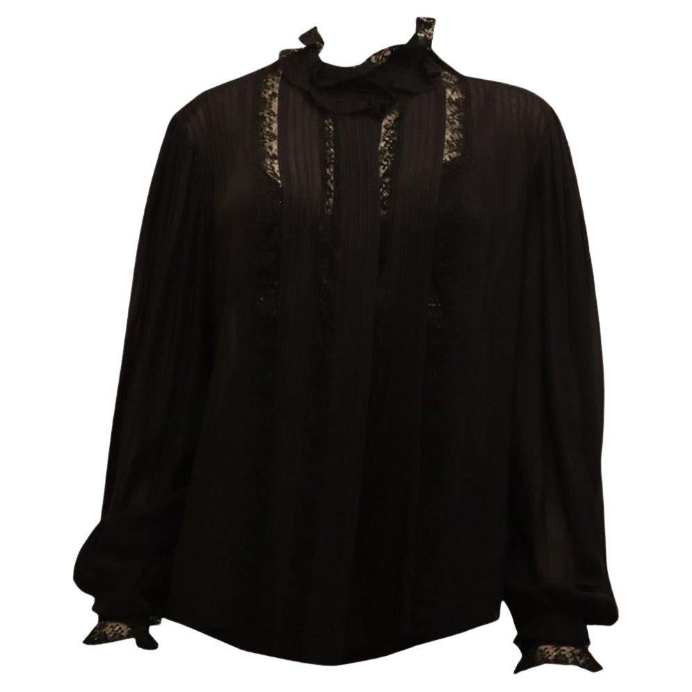 Vintage Silk Blouse with Lace Detail For Sale