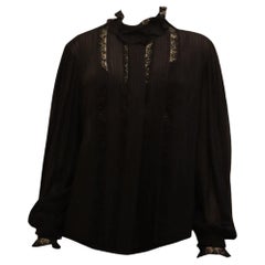 Vintage Silk Blouse with Lace Detail