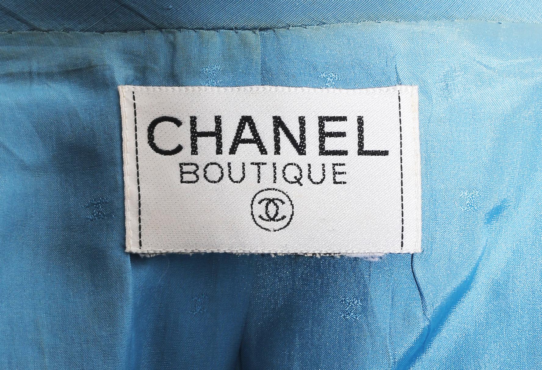 Vintage Silk Blue Jean Chanel dress with jacket with matching jacket  For Sale 11