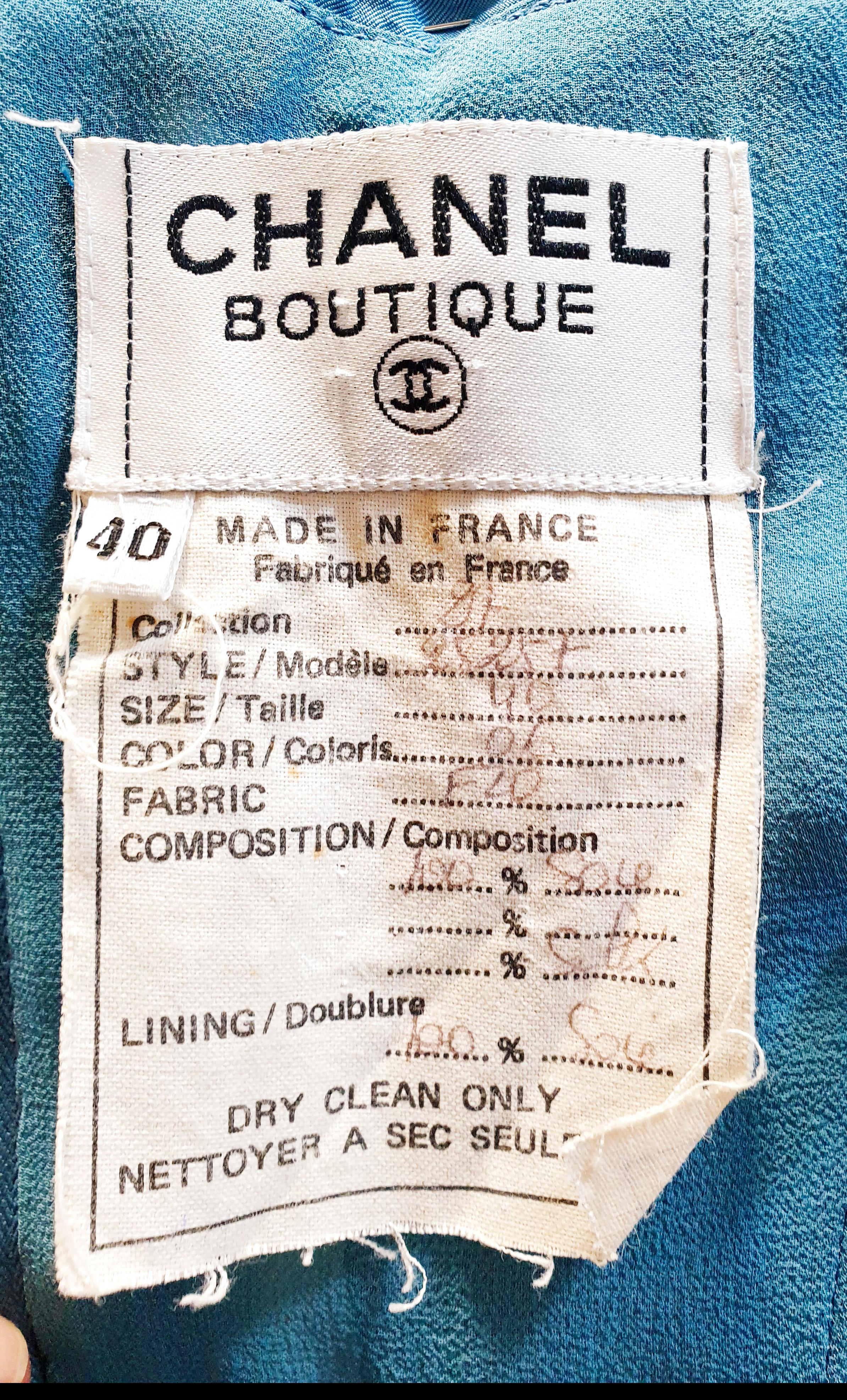 Vintage Silk Blue Jean Chanel dress with jacket with matching jacket  For Sale 12