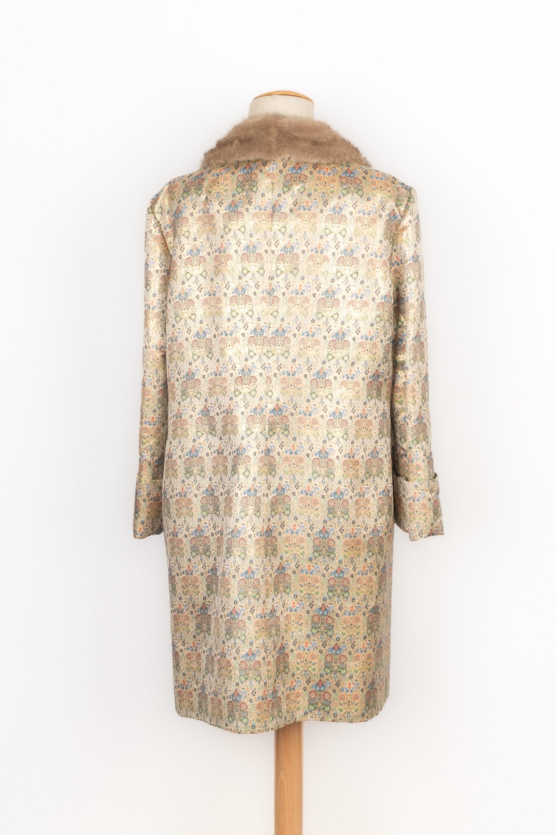 Beige Vintage Silk Brocade Coat, 1960s For Sale