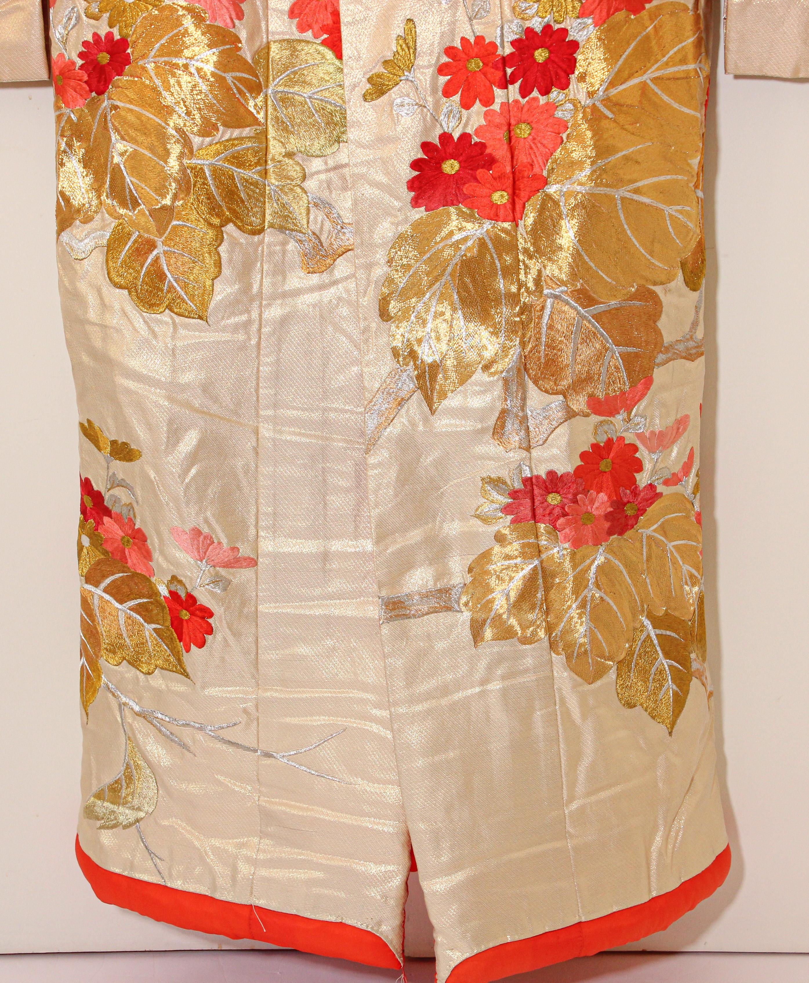  Vintage Japanese Ceremonial Kimono Gold Brocade with Flying Cranes For Sale 12
