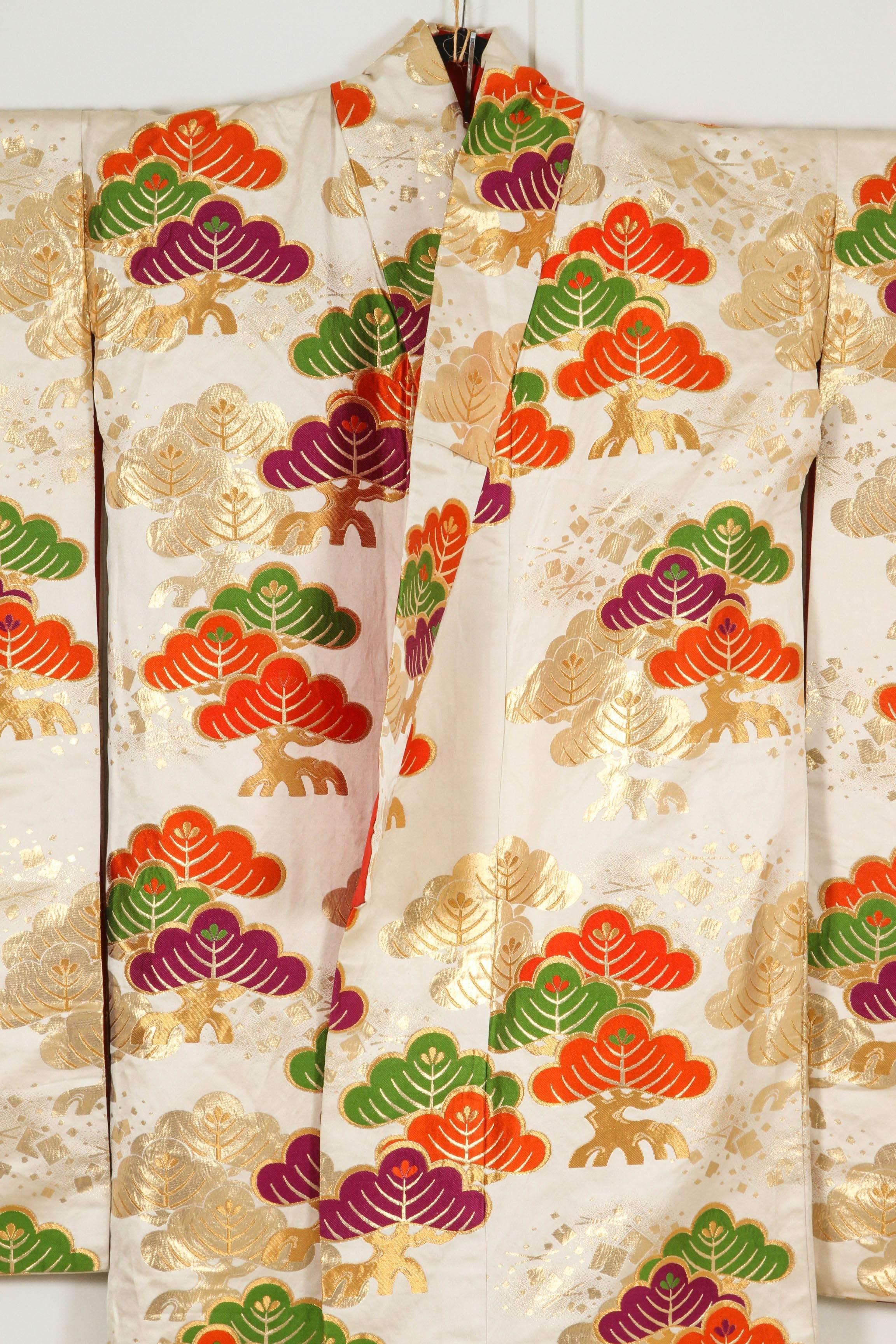 Women's or Men's Vintage Japanese Kimono Silk Brocade Ceremonial Dress For Sale