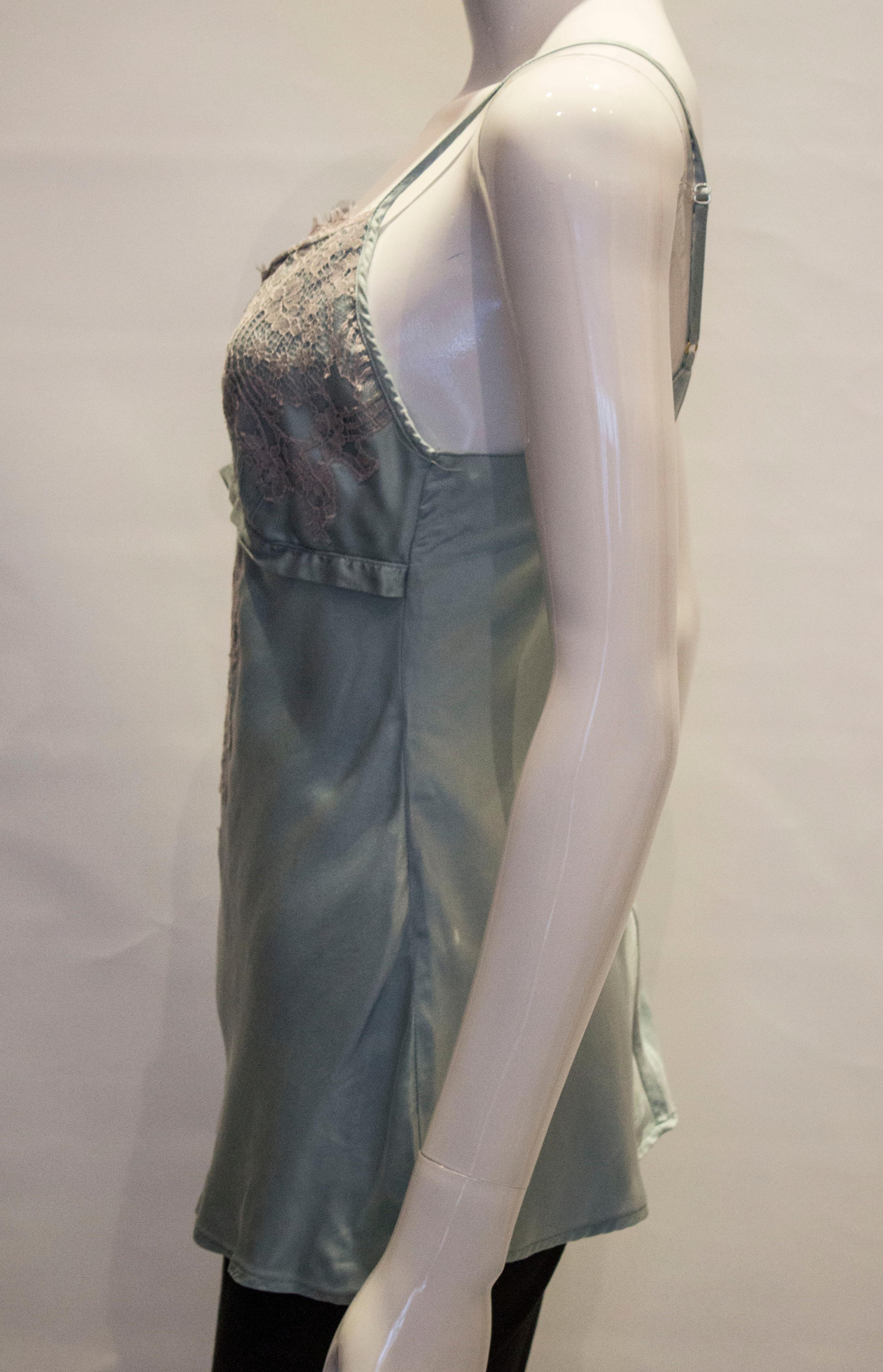 Gray Vintage Silk Cami Top with Lace Detail For Sale