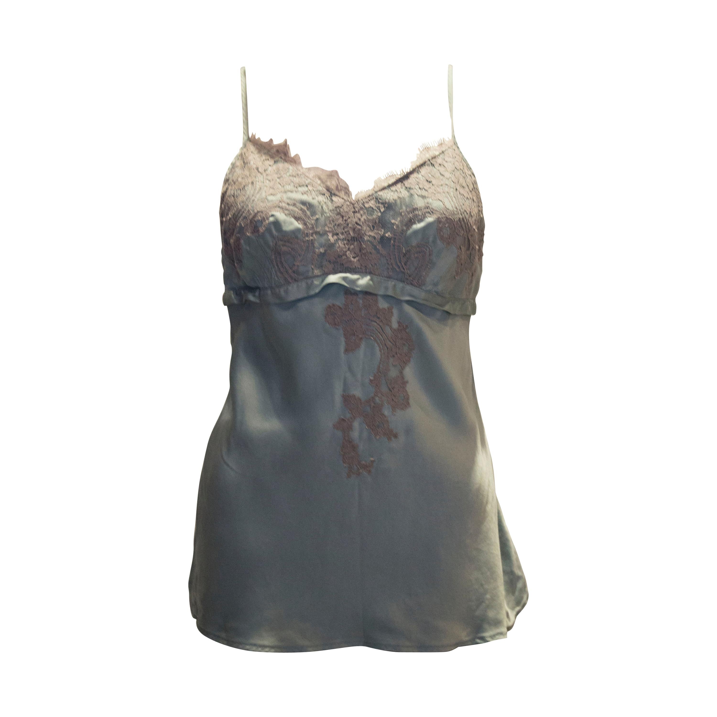 Vintage Silk Cami Top with Lace Detail For Sale