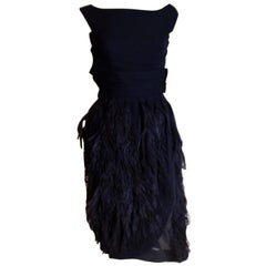 Vintage Silk Chiffon and Feather Cocktail Dress by Norman Hartnell