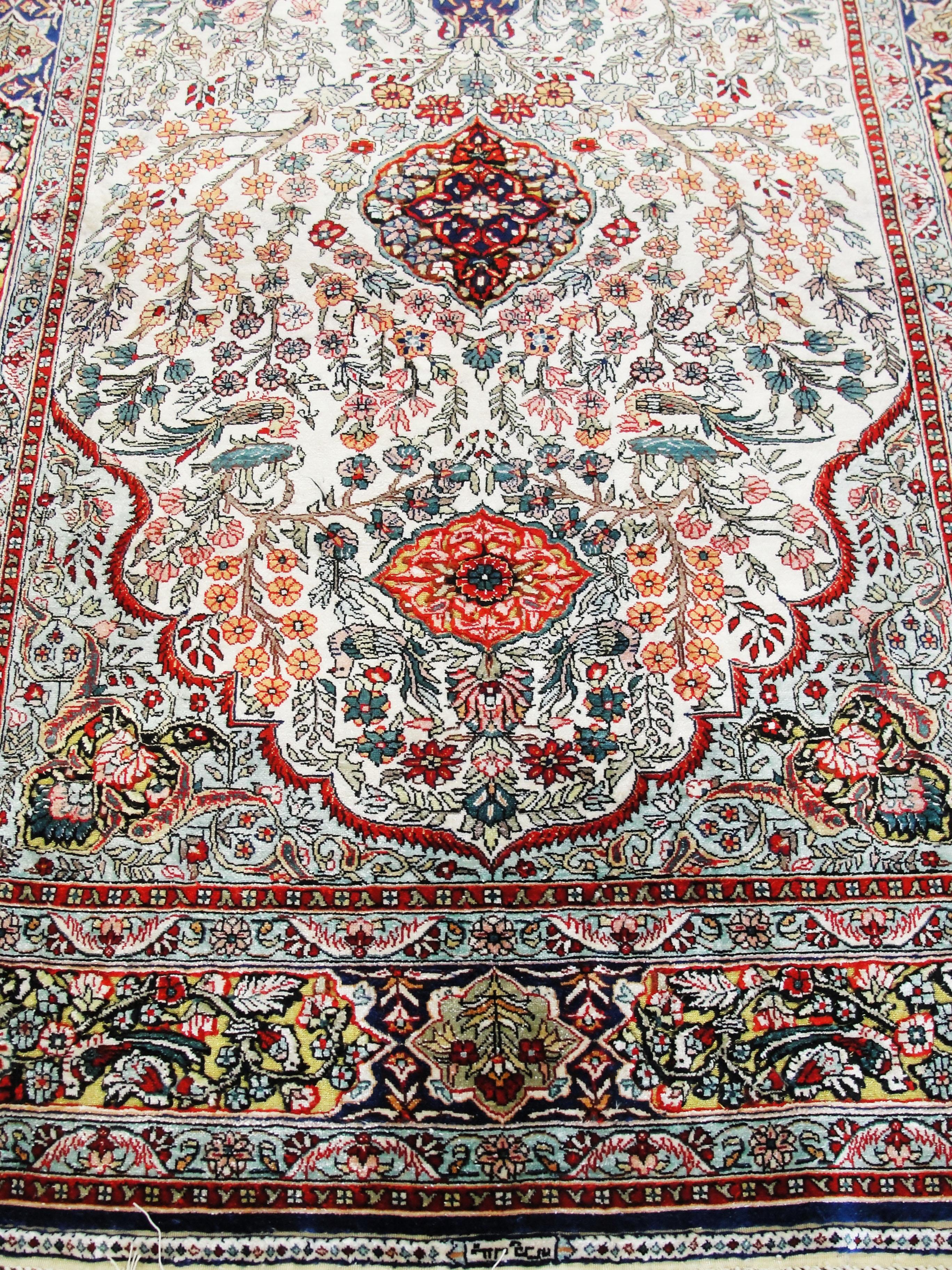 Hand-Knotted Vintage Silk Chinese Rug very fine For Sale