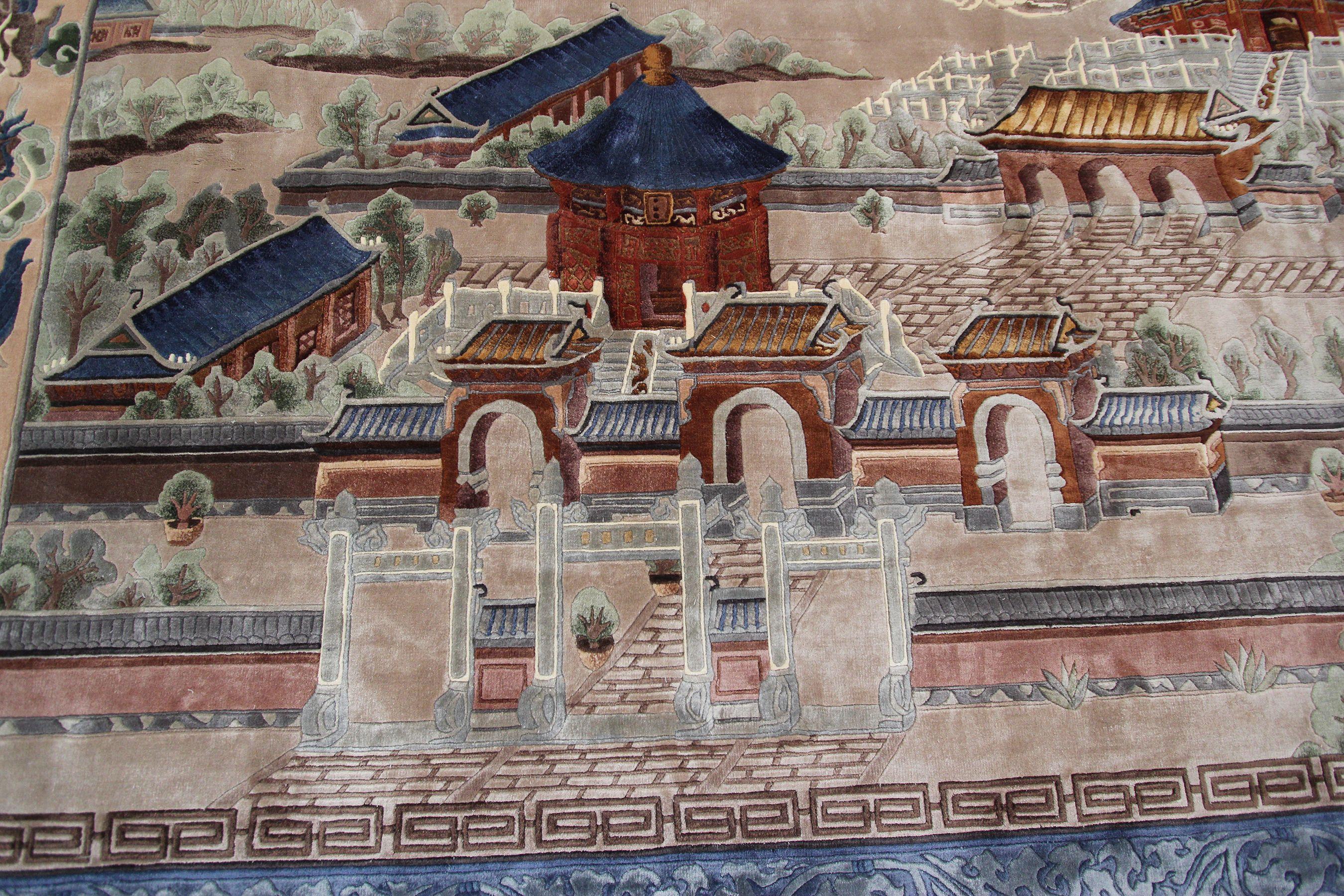 Rare tapis chinois vintage en soie 
 Tapisserie du Temple du Ciel 

6'2