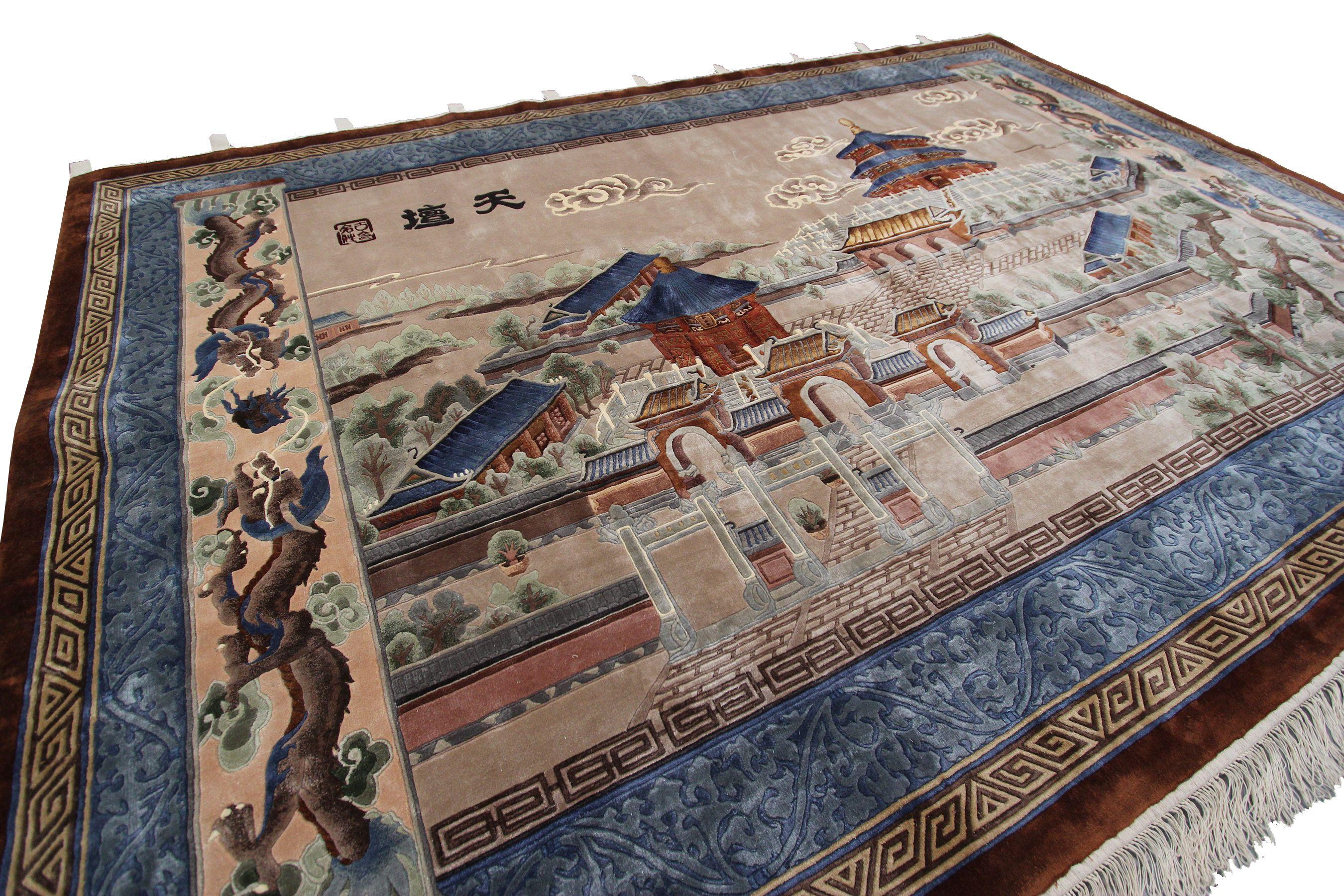 Noué à la main Vieille tapisserie chinoise en soie - Temple of Heaven - Soie chinoise - Fine, 1965 en vente