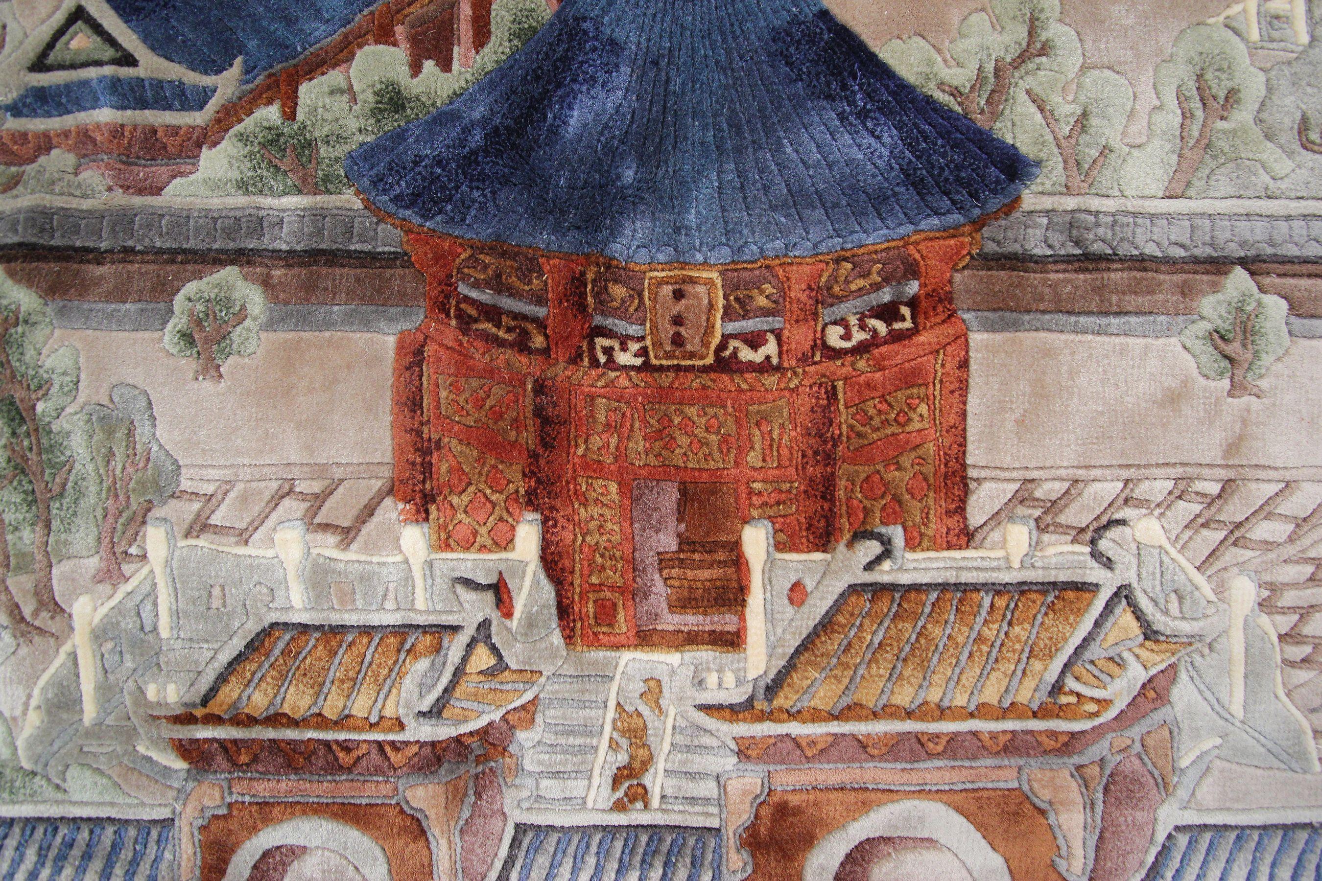 Chinesischer Vintage-Wandteppich, Tempel des Himmels, Seide, Chinesisch Fein, 1965 im Zustand „Gut“ im Angebot in New York, NY