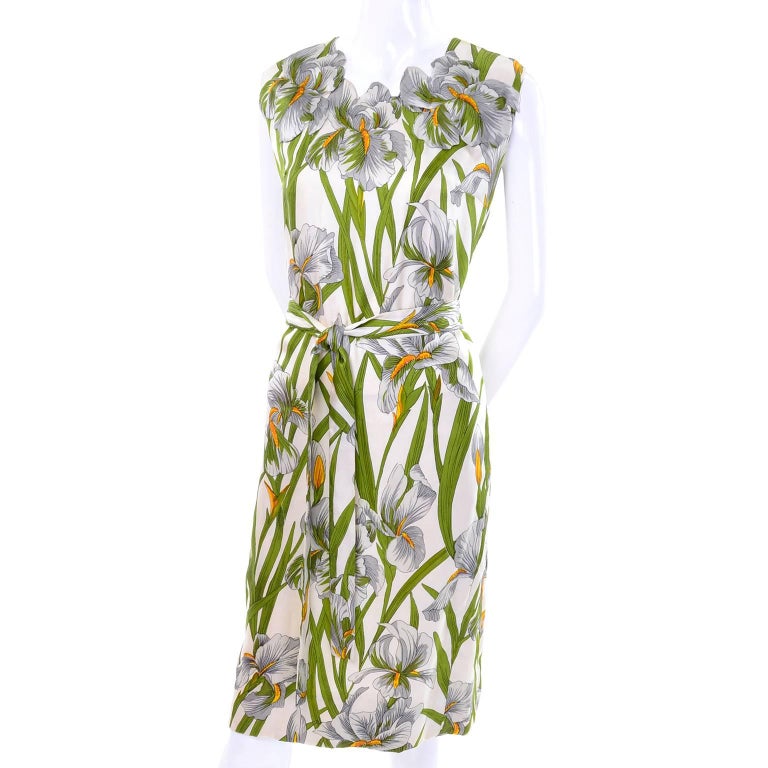 Vintage Silk Donald Brooks Dress With Spring White Iris Flowers and ...
