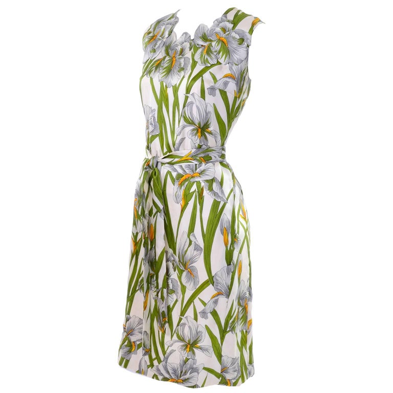 Vintage Silk Donald Brooks Dress With Spring White Iris Flowers and ...