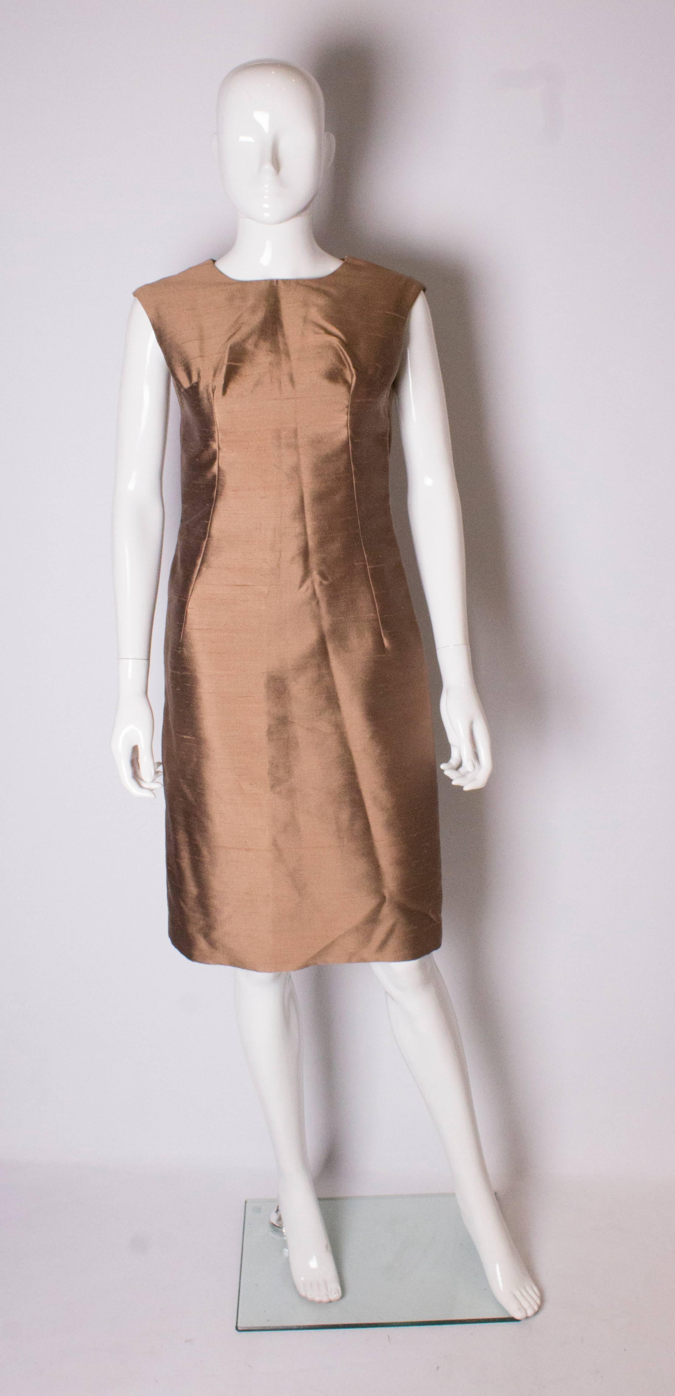 Brown Vintage  Silk Dress and Jacket with Fur Trim For Sale