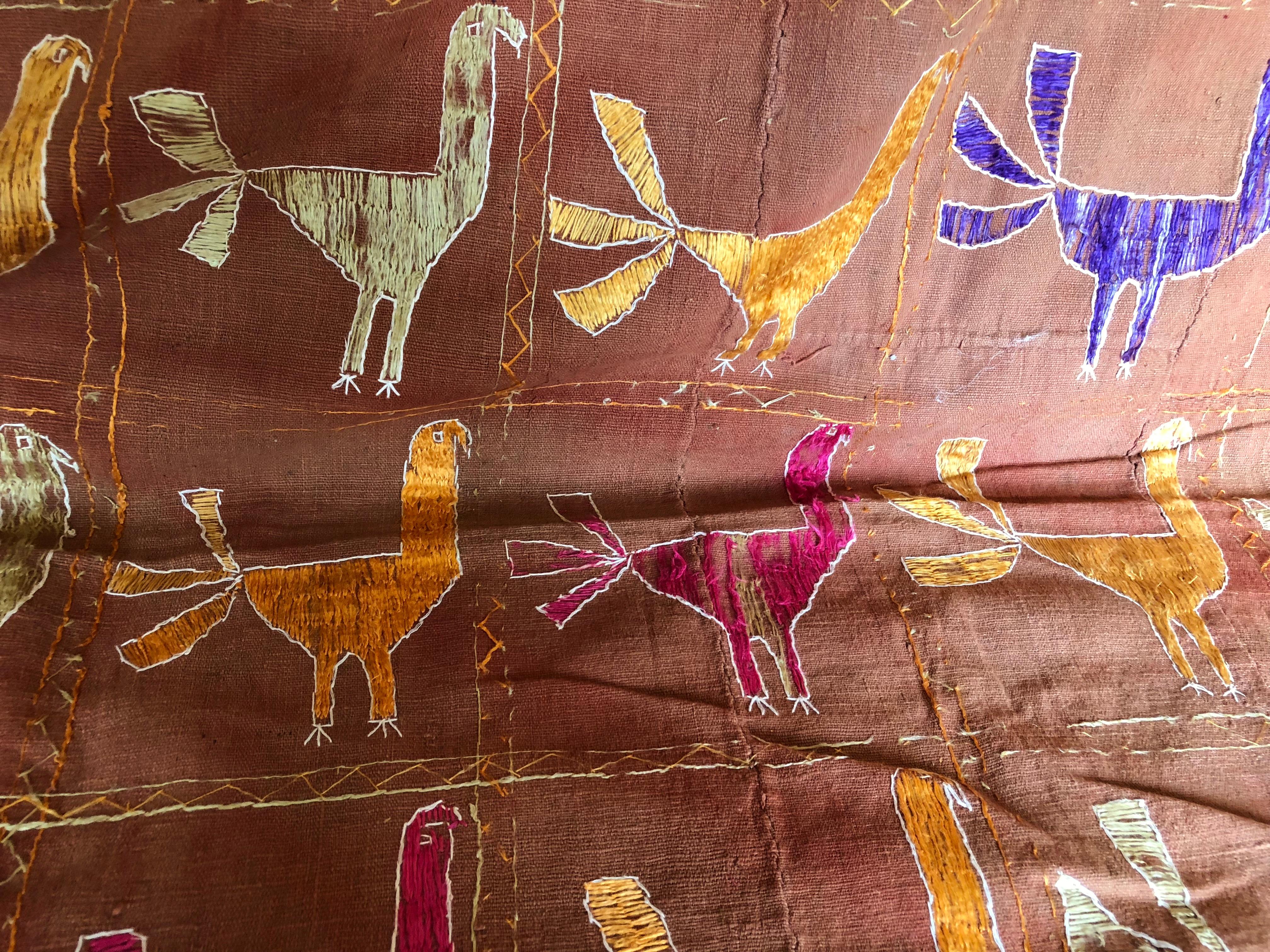 Vintage Silk Embroidered Peacocks on a Phulkari Wedding Shawl, Punjab, India For Sale 3