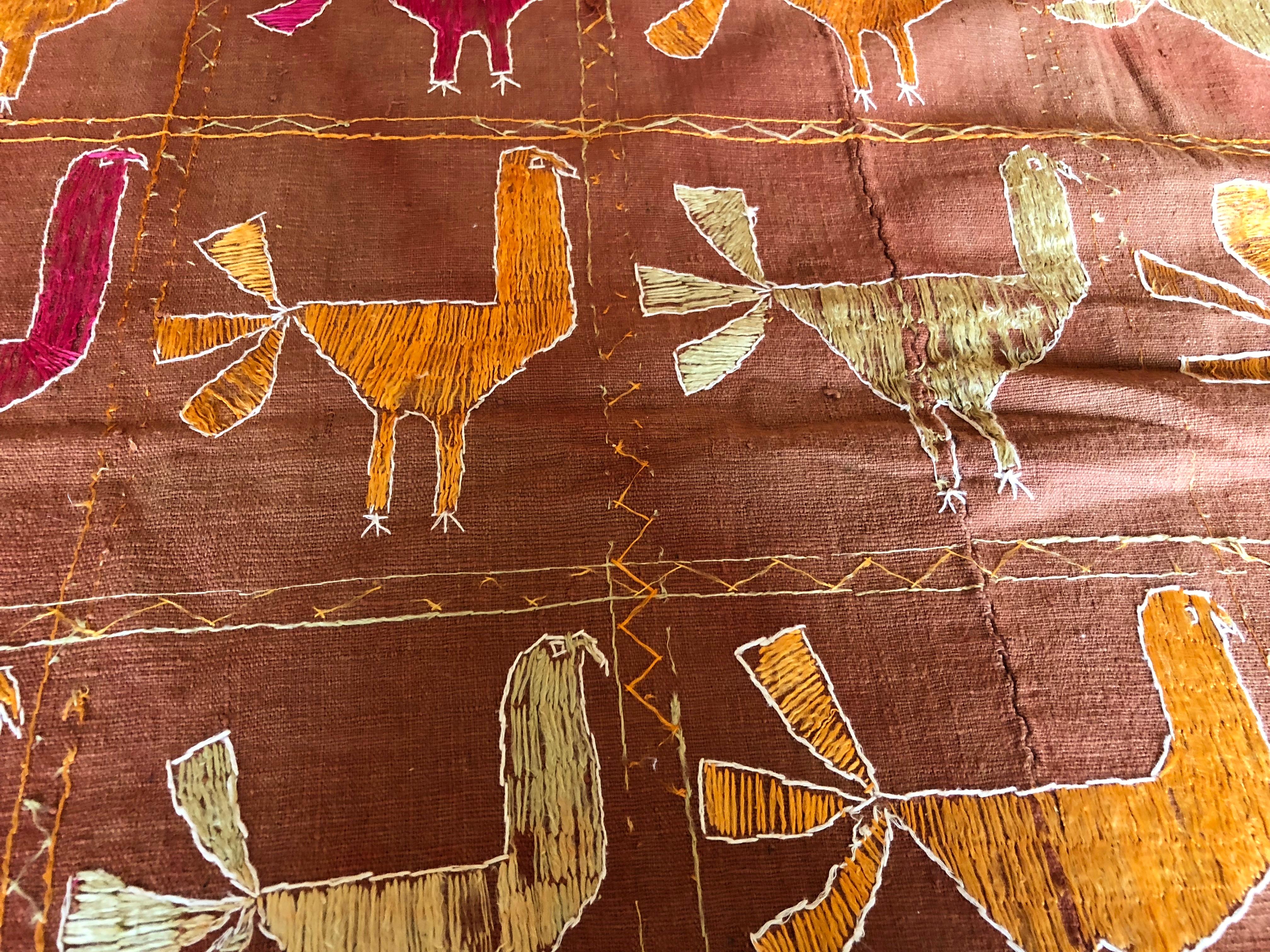 Cotton Vintage Silk Embroidered Peacocks on a Phulkari Wedding Shawl, Punjab, India For Sale