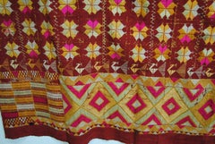 Vintage Silk Embroidered Phulkari Wedding Shawl from Punjab, India