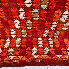 Vintage Silk Embroidered Phulkari Wedding Shawl, Punjab, India