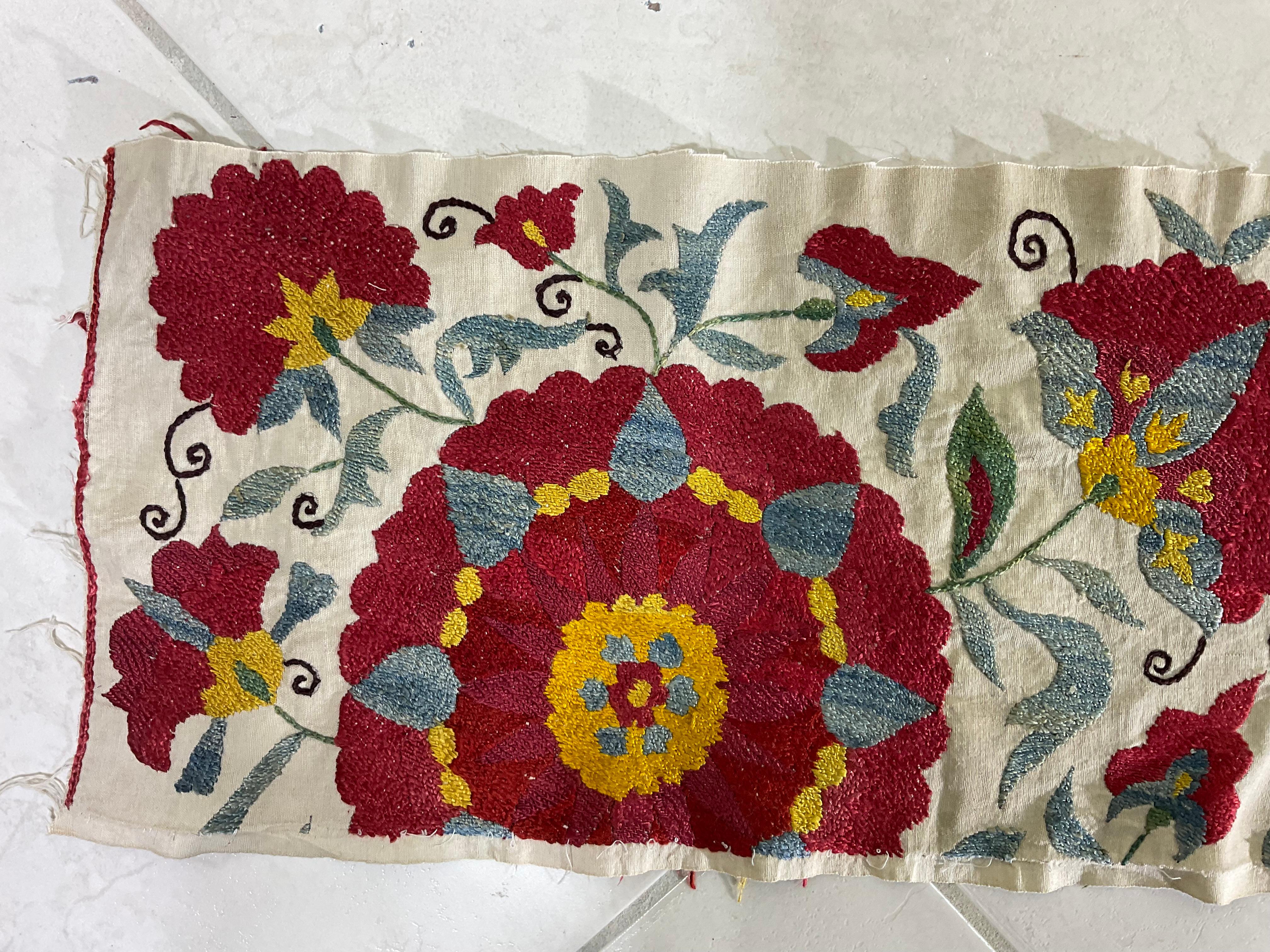 Hand-Crafted Vintage  Silk Embroidery Suzani Textile For Sale