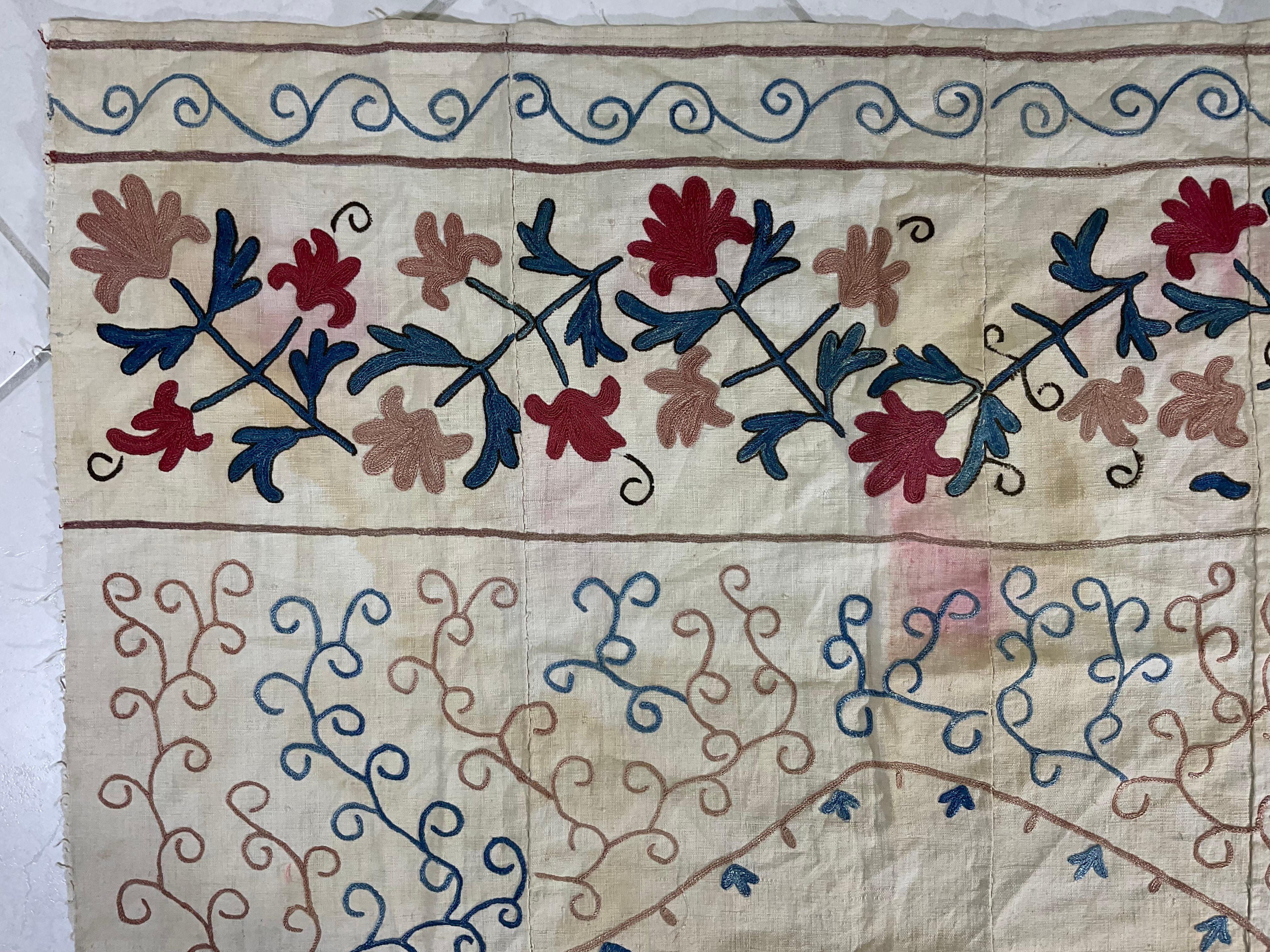 Hand-Crafted Vintage  Silk Embroidery Suzani Textile For Sale