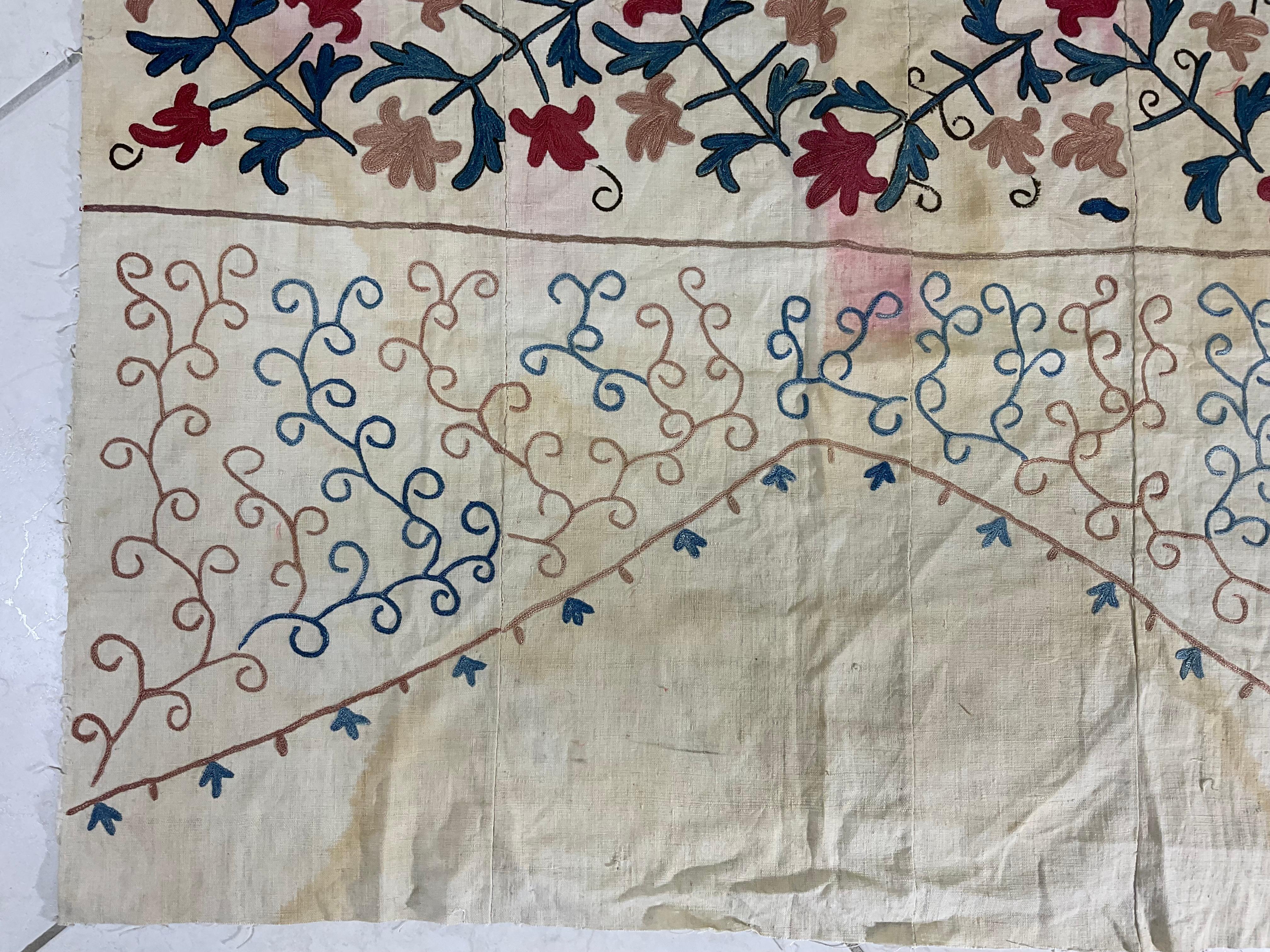 20th Century Vintage  Silk Embroidery Suzani Textile For Sale
