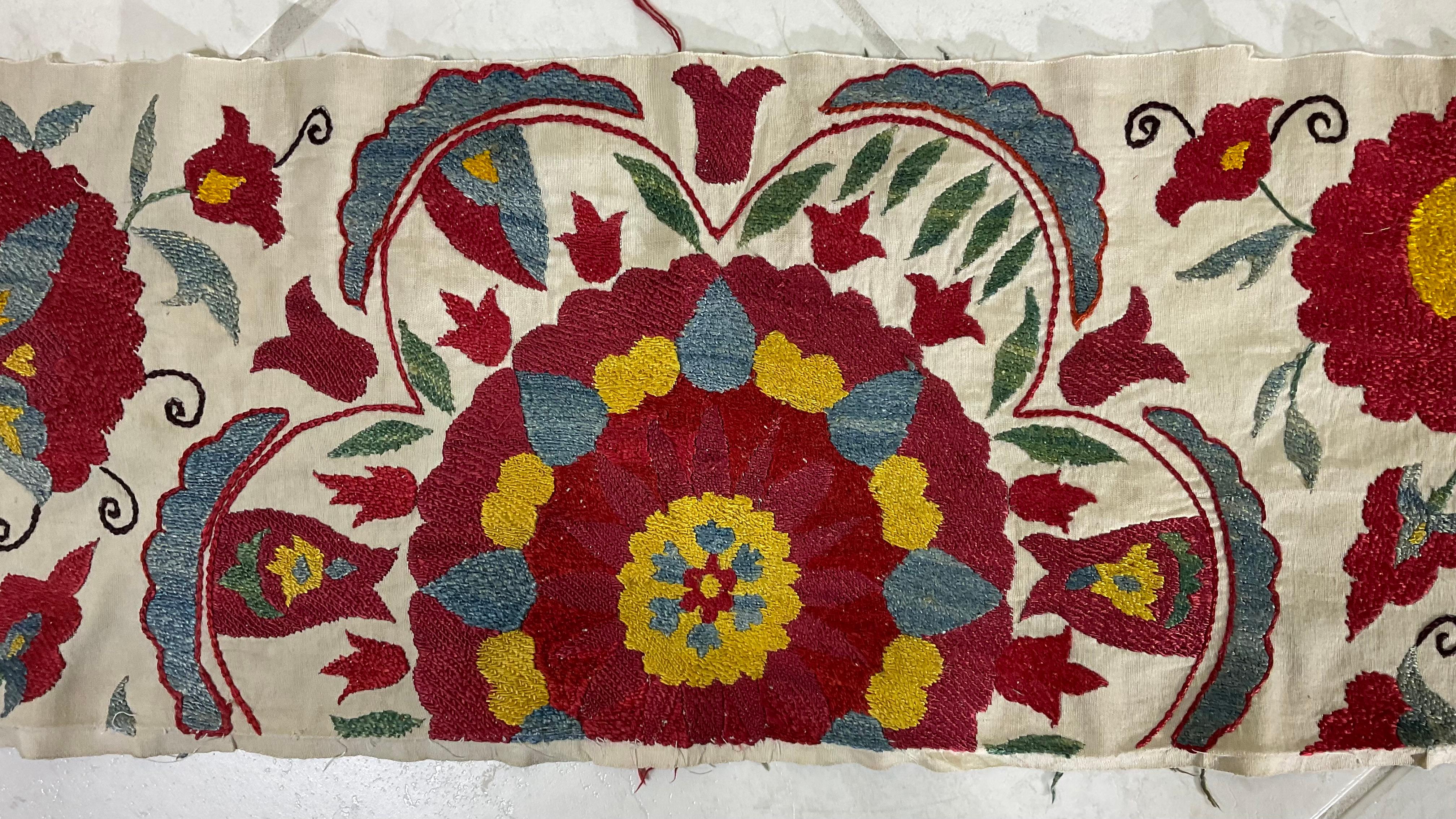 Cotton Vintage  Silk Embroidery Suzani Textile For Sale