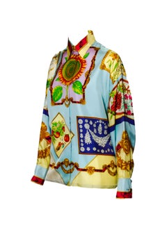 1990s Gianni Versace Couture Vintage Silk Floral Collared Shirt