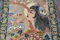 Vintage Silk Foundation Isfahan Pictorial Rug